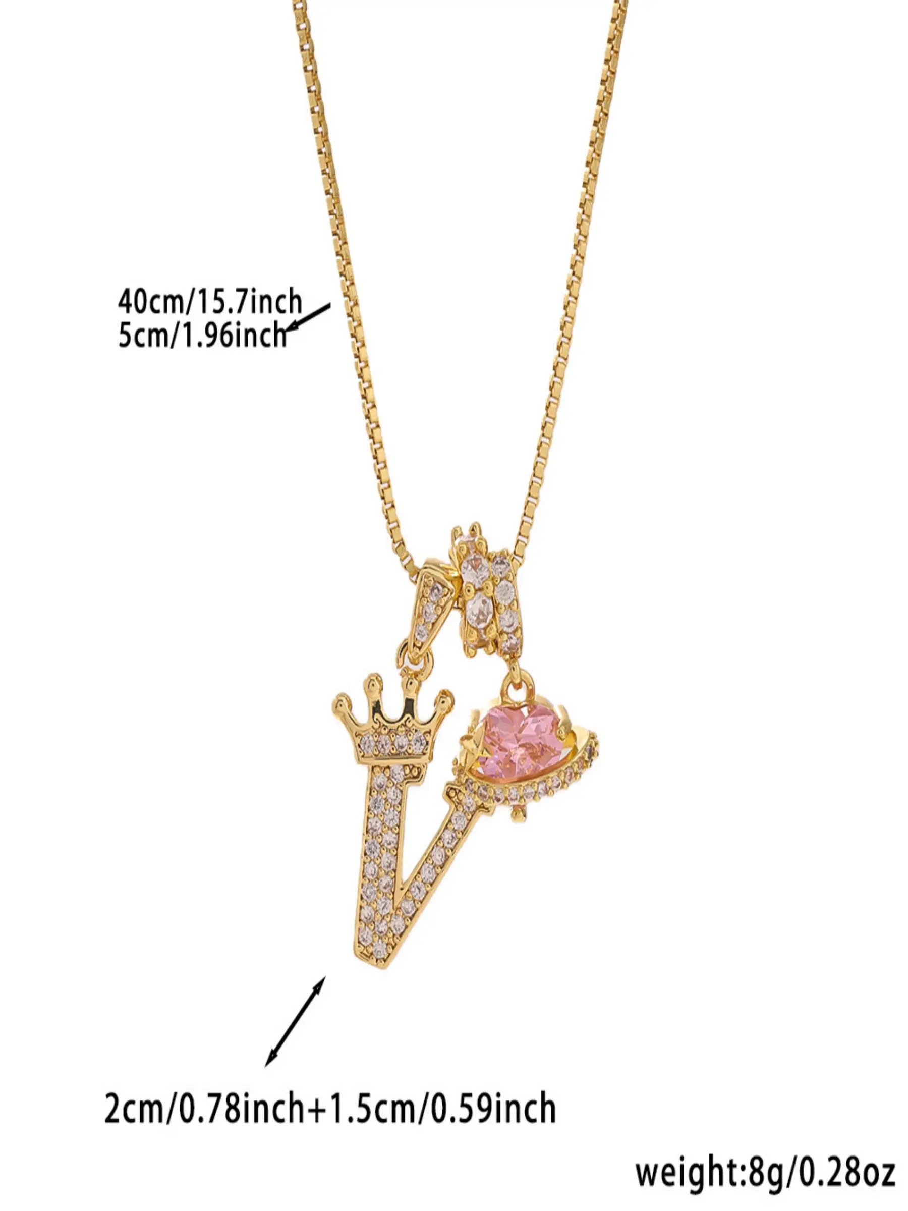 Gold Tone Heart and V Letter Charms Pendant Necklace