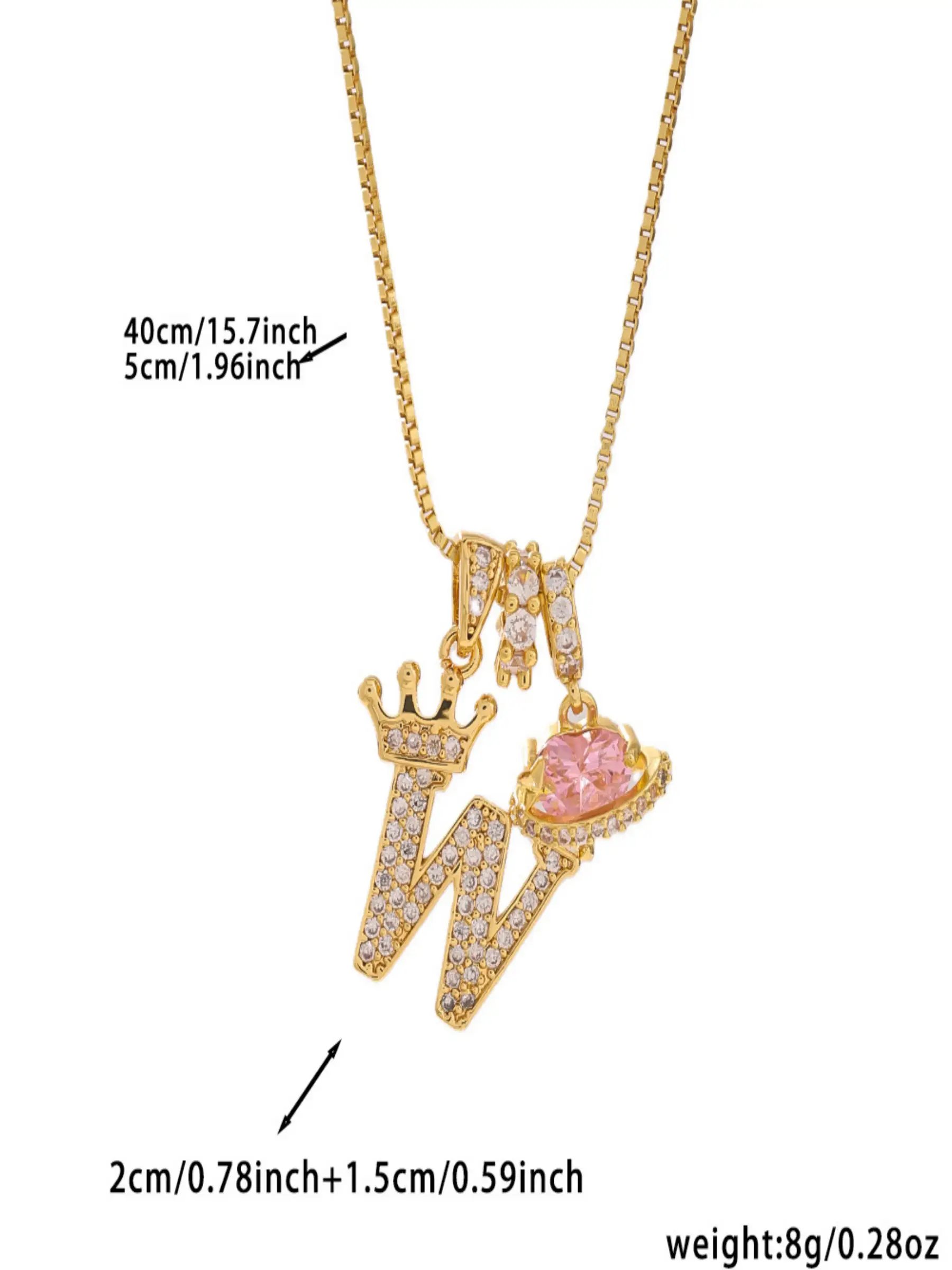 Gold Tone Heart and W Letter Charms Pendant Necklace