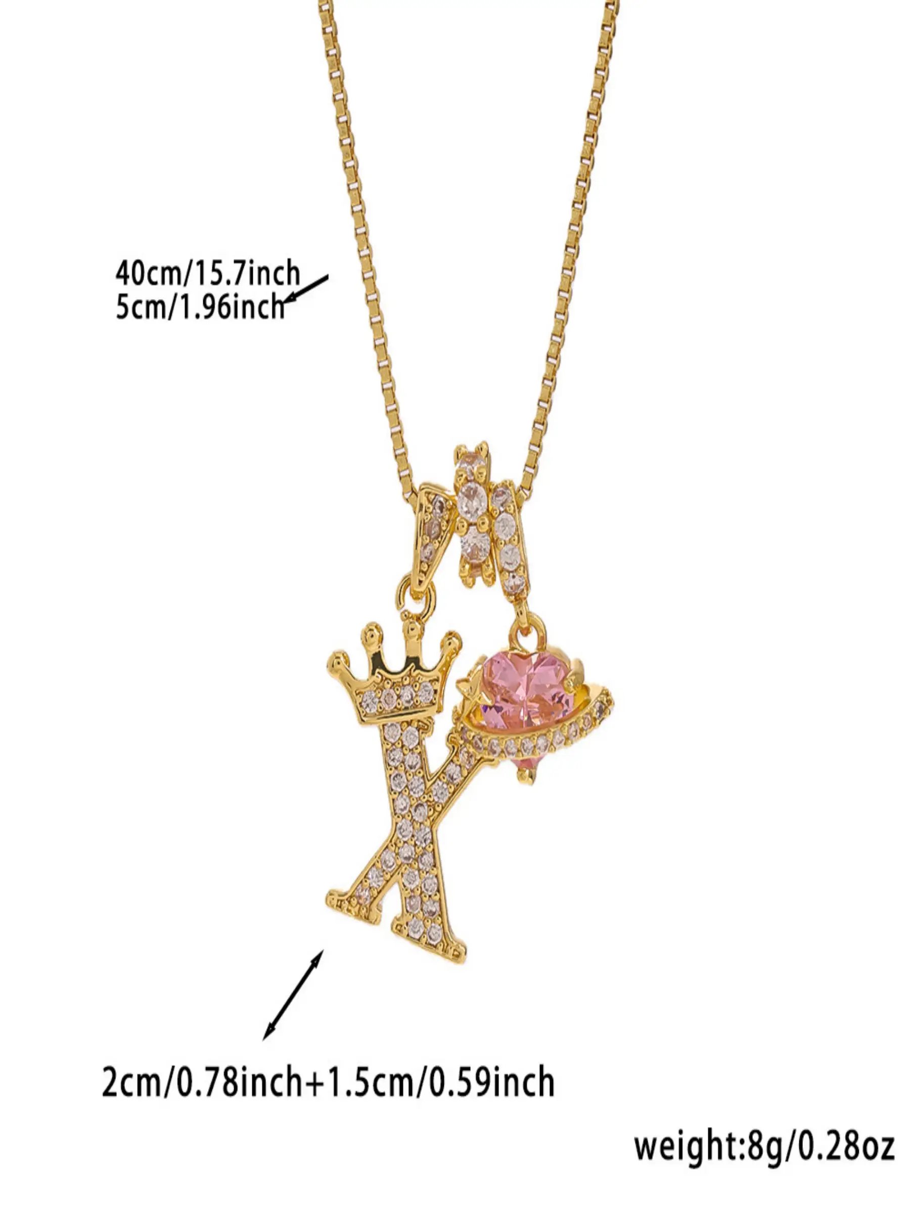 Gold Tone Heart and X Letter Charms Pendant Necklace