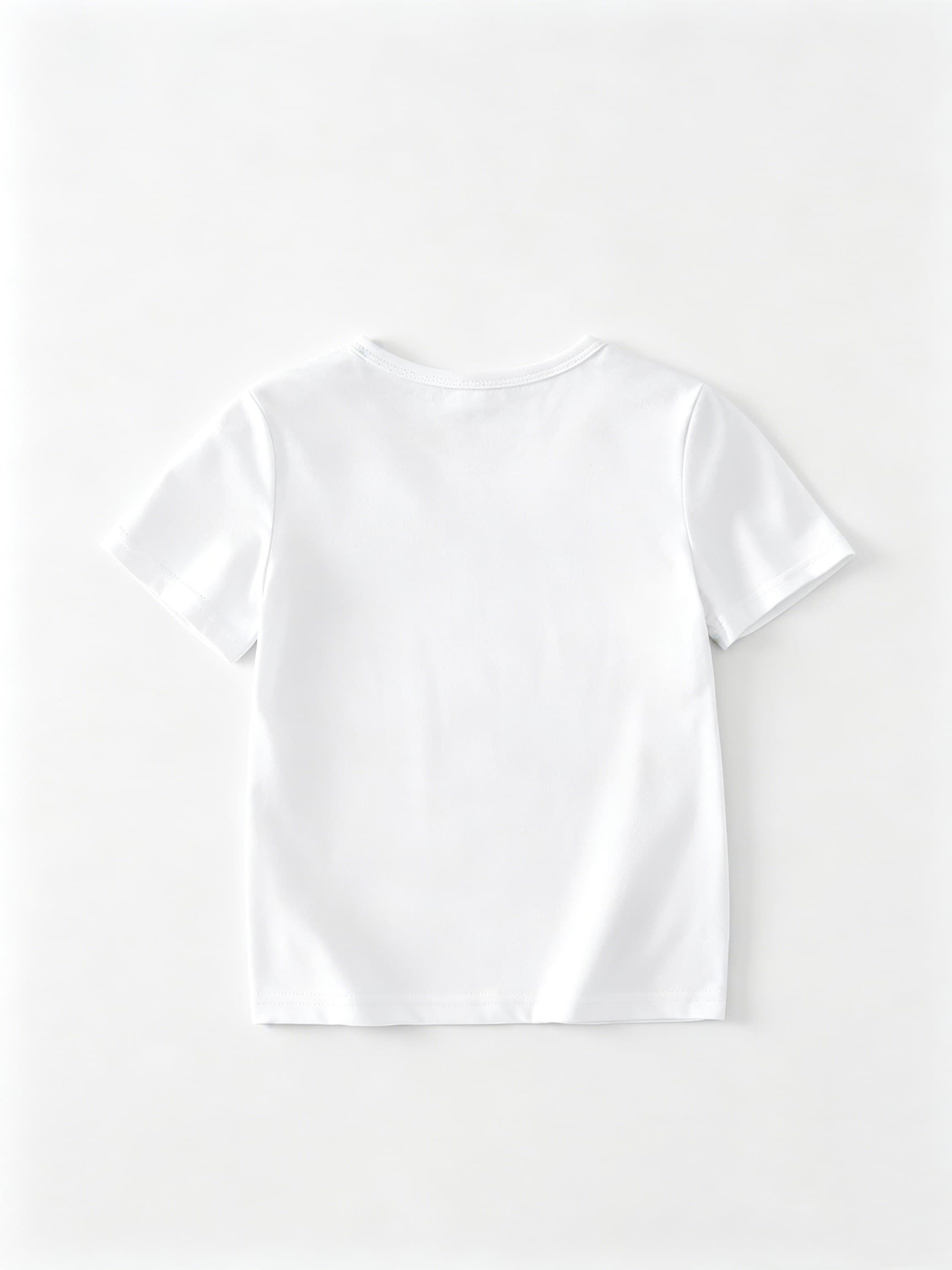 White Round Neck Short Sleeve T-Shirt with Graphic Print
