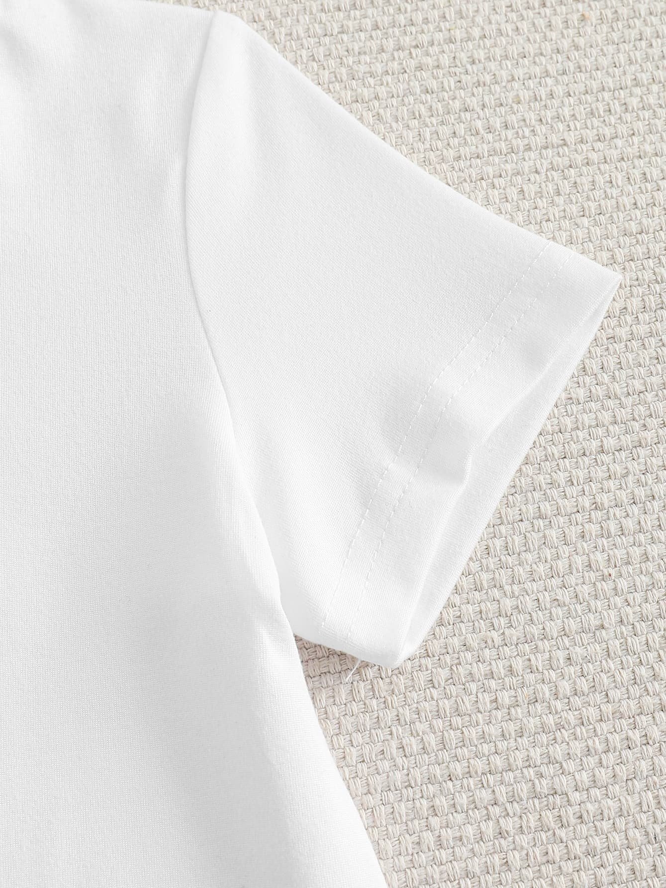 White Round Neck Short Sleeve T-Shirt with Graphic Print