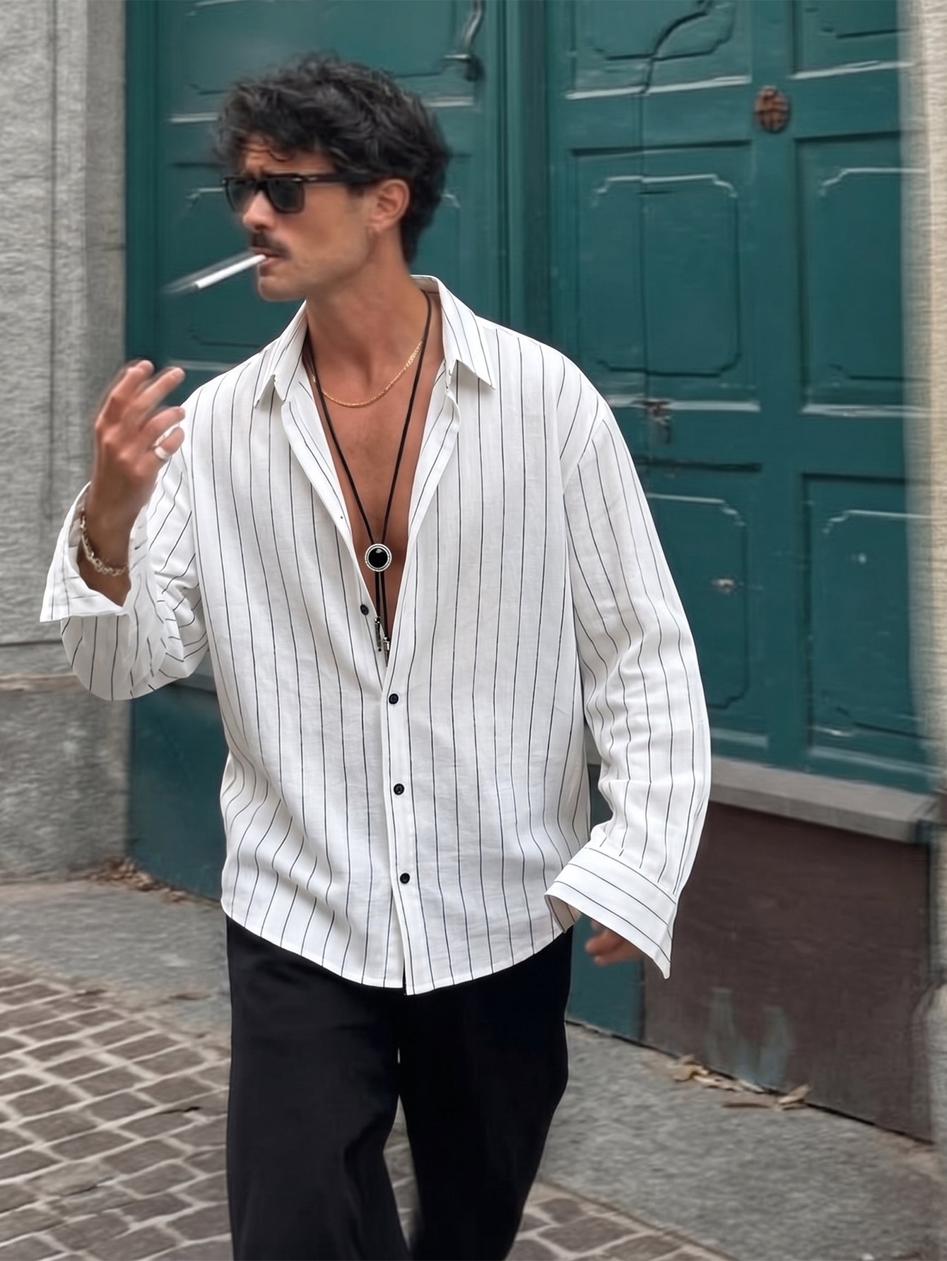 Striped White Long-Sleeve Shirt