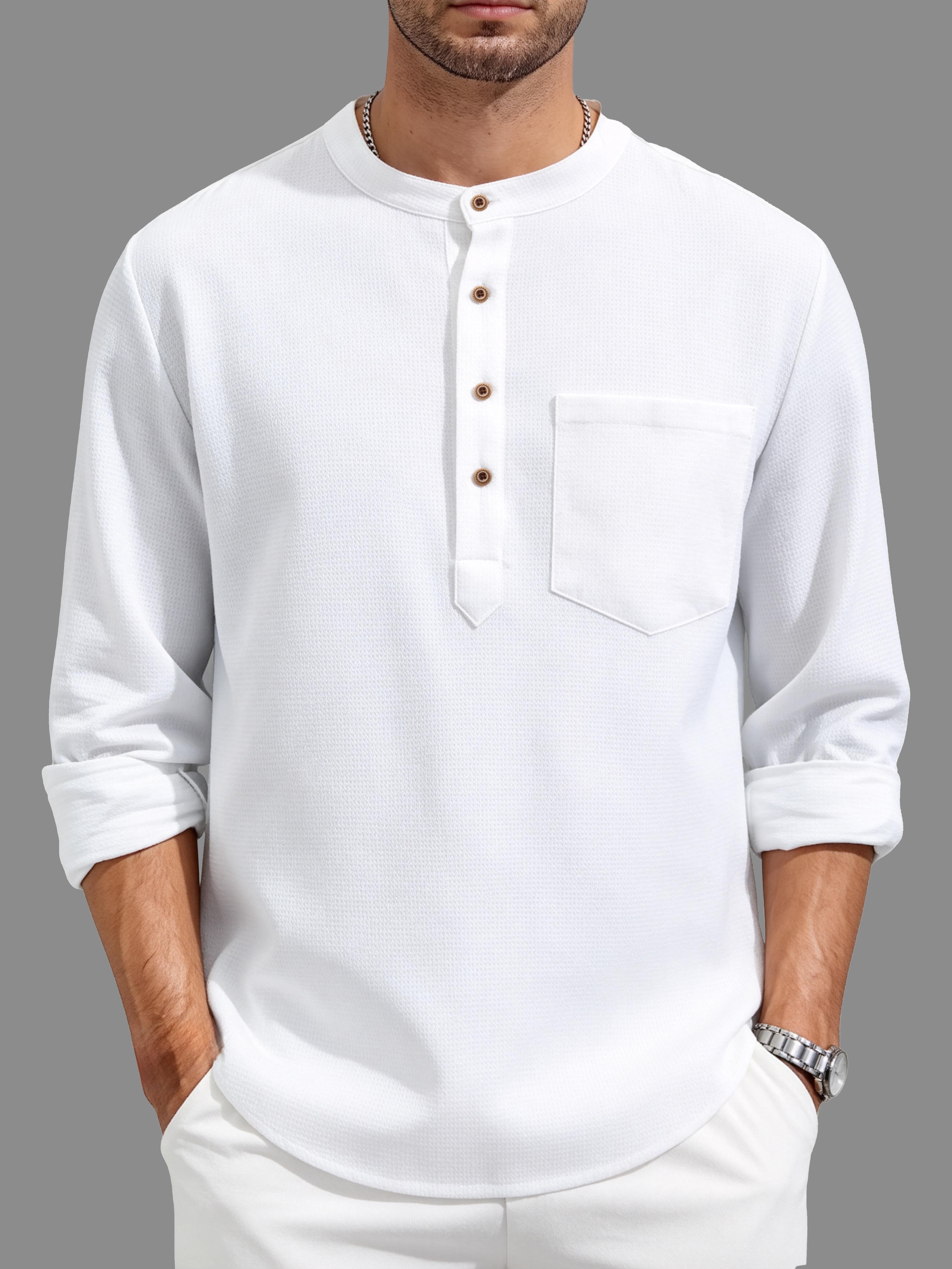 White Plain Mandarin Collar Long Sleeve Shirt