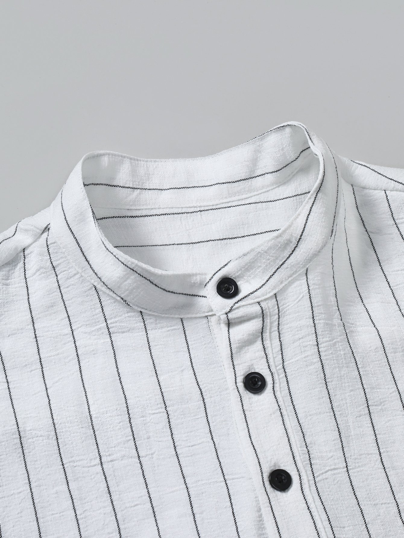 White Striped Long Sleeve Mandarin Collar Shirt