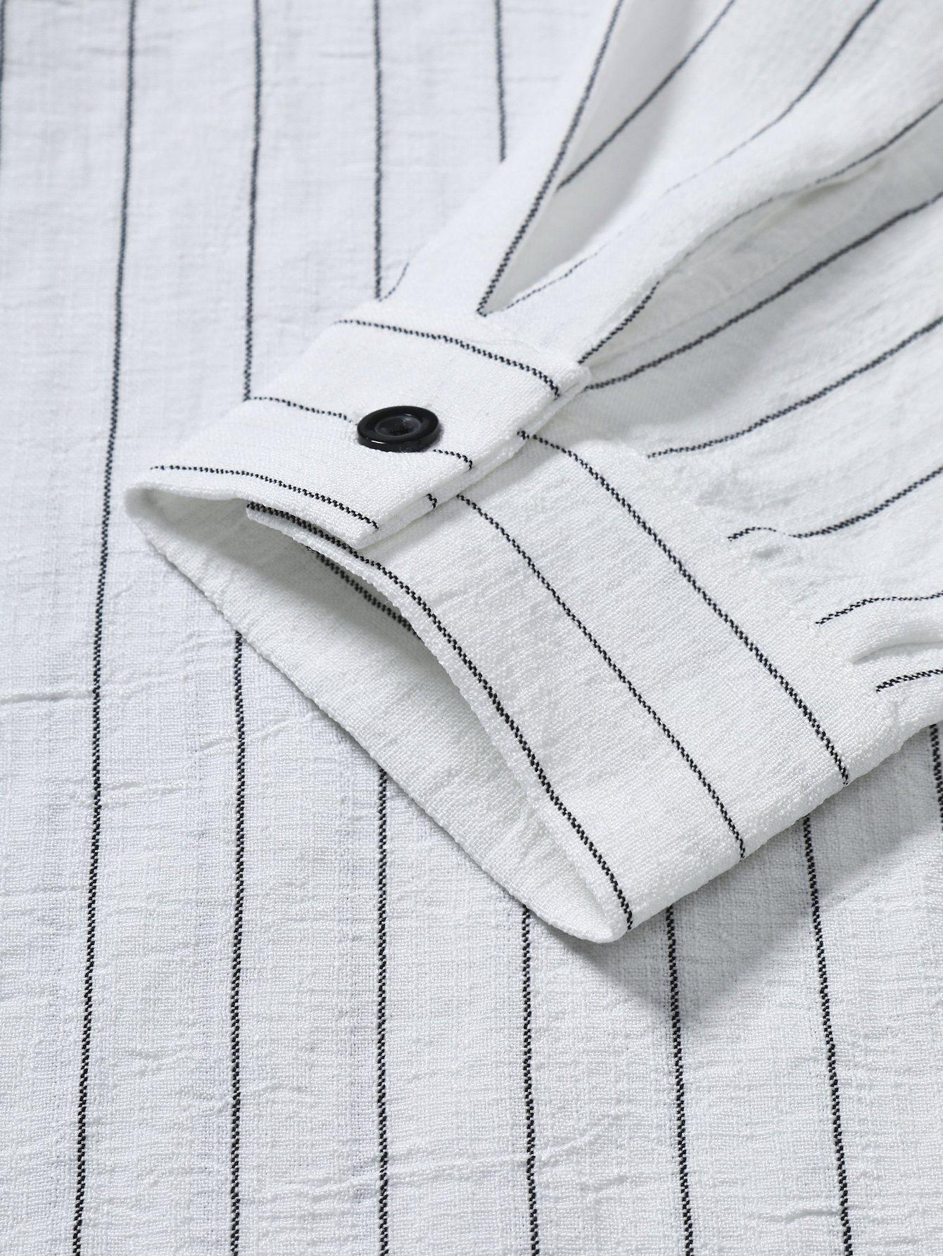White Striped Long Sleeve Mandarin Collar Shirt