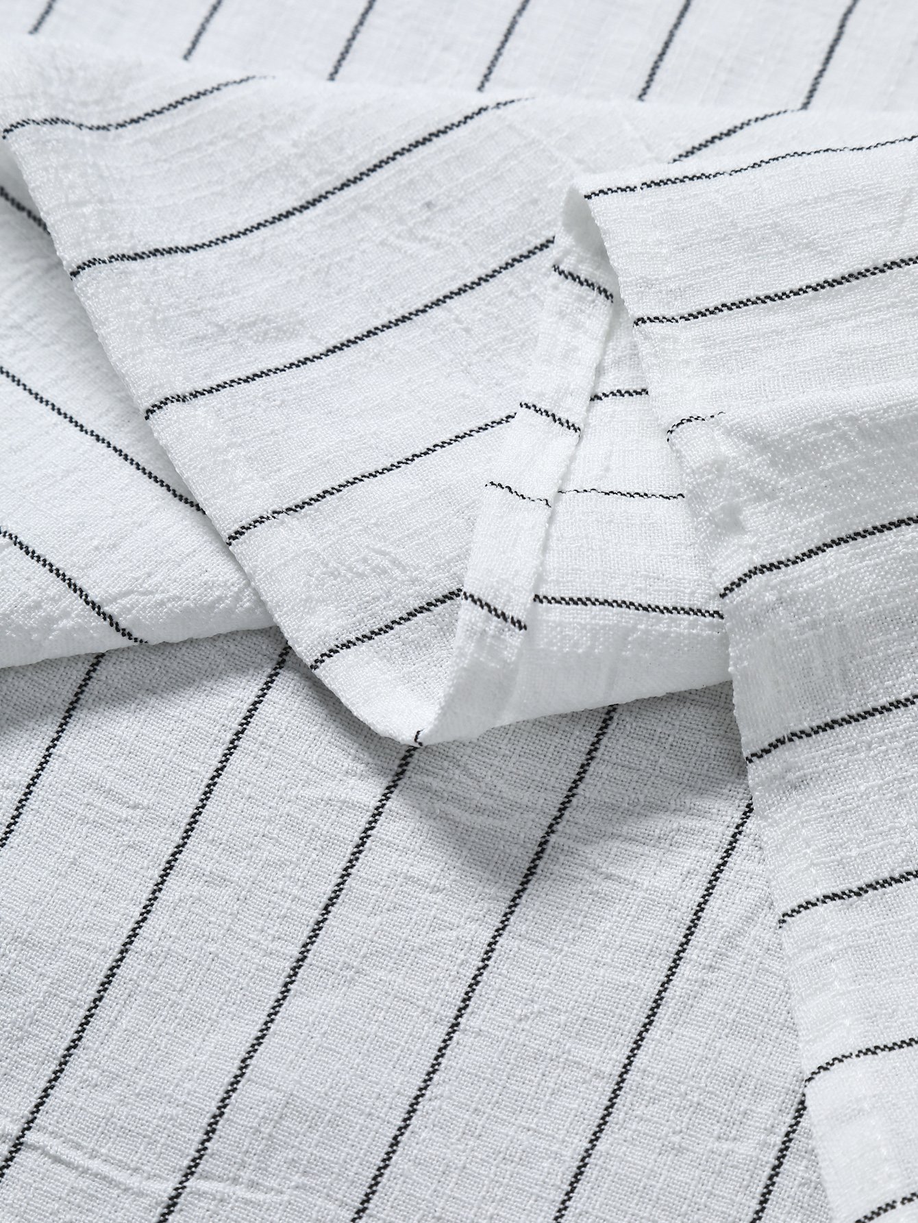 White Striped Long Sleeve Mandarin Collar Shirt