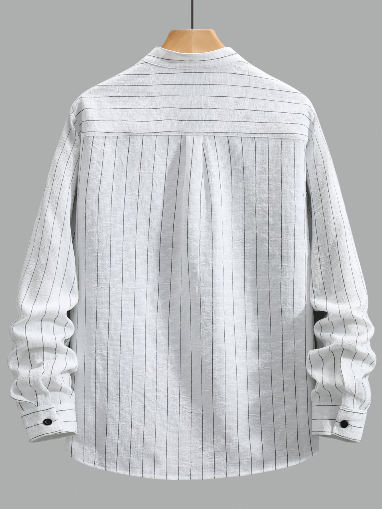 White Striped Long Sleeve Mandarin Collar Shirt