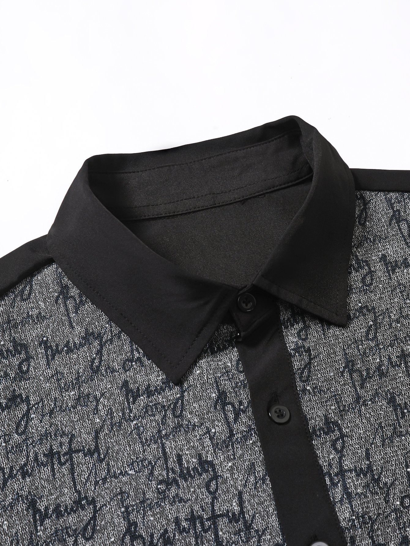 Grey Color Block Script Print Long-Sleeve Shirt