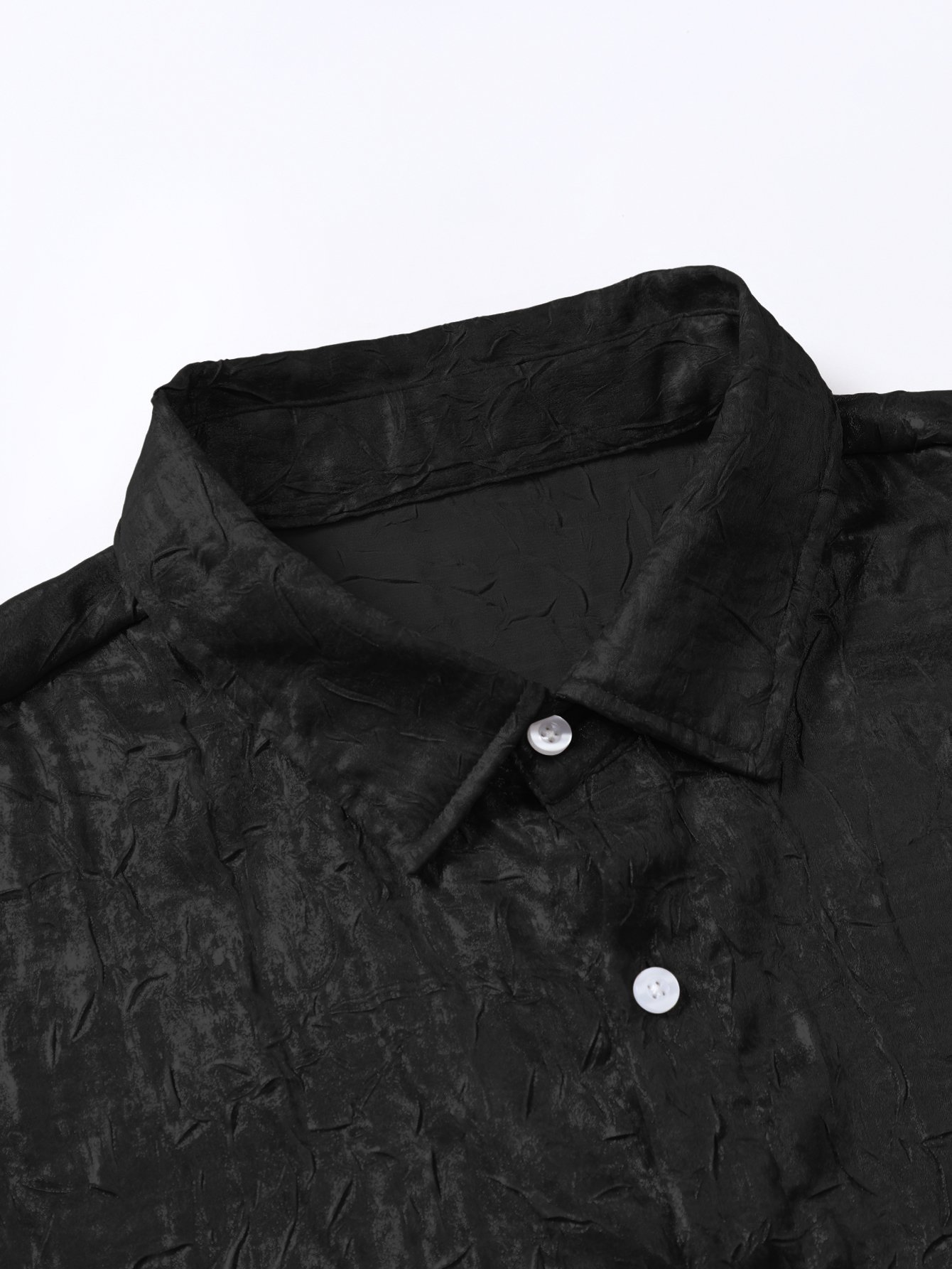 Black Crinkled Texture Casual Shirt