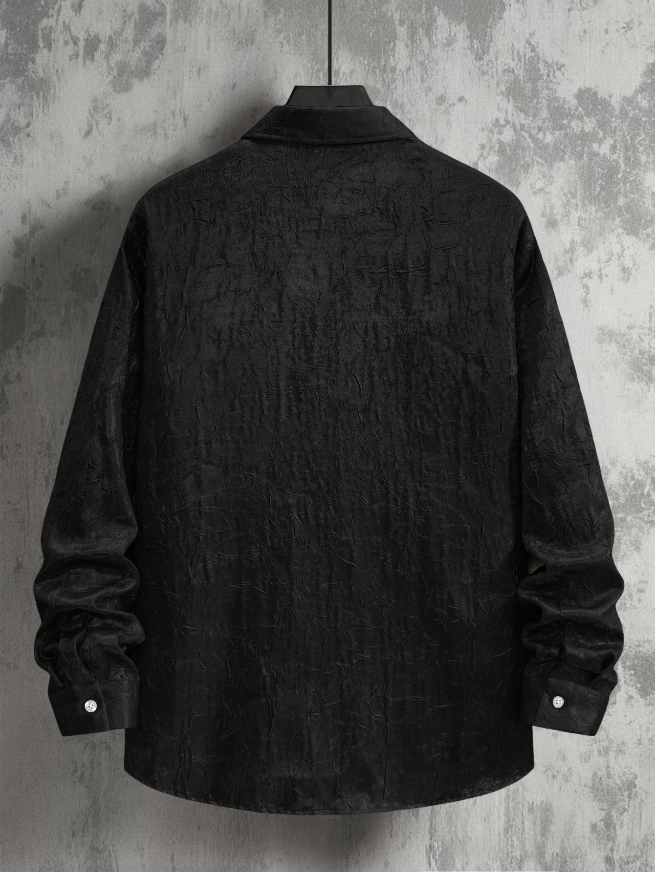 Black Crinkled Texture Casual Shirt