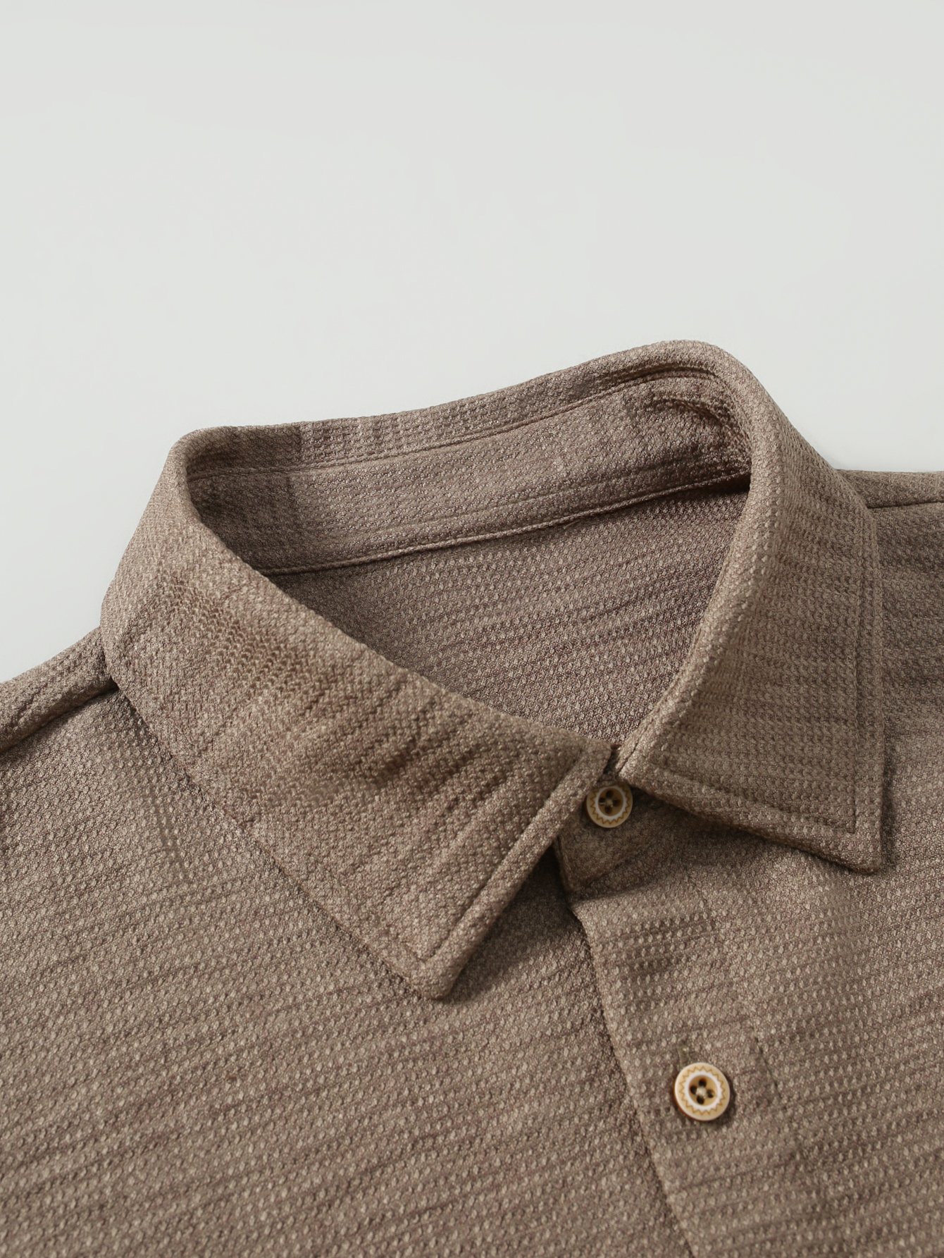 Coffee Brown Plain Textured Long Sleeve Shirt