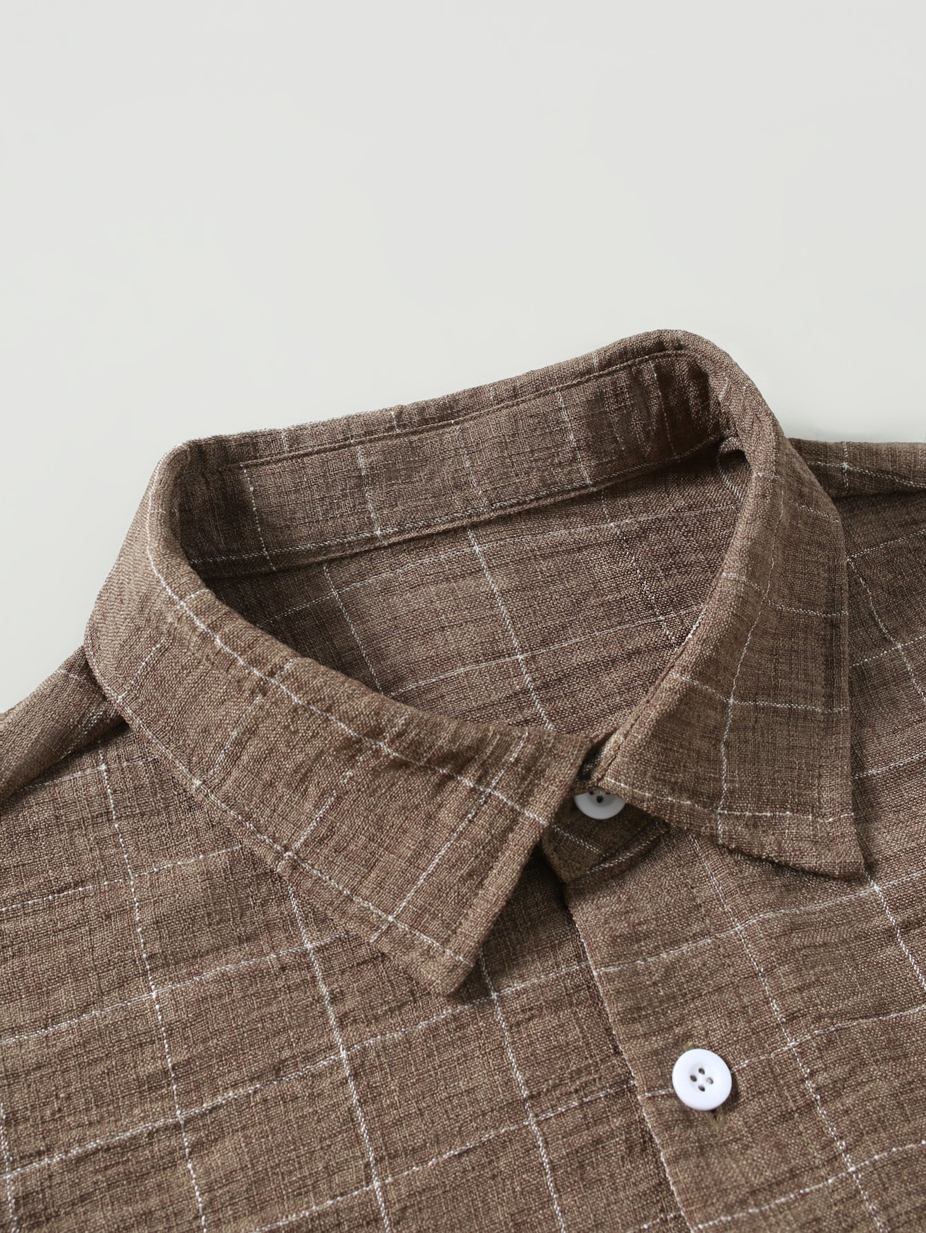 Coffee Brown Checked Long Sleeve Casual Shirt