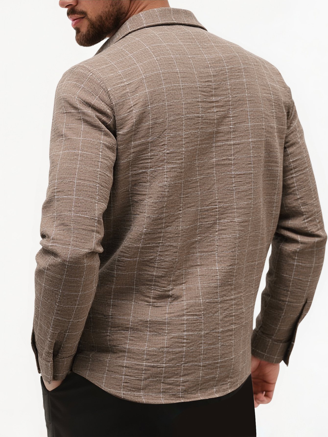 Coffee Brown Checked Long Sleeve Casual Shirt