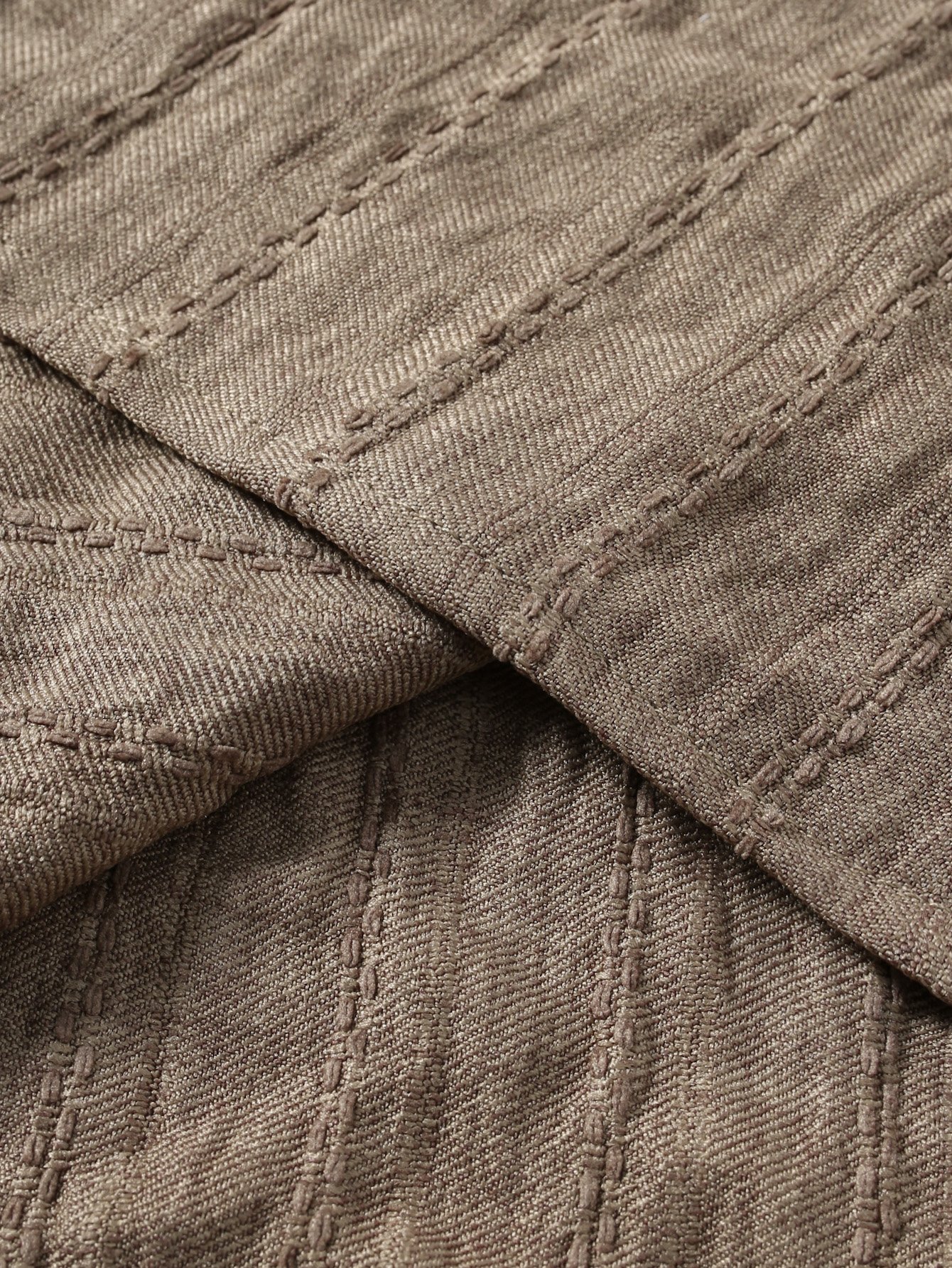 Coffee Brown Plain Mandarin Collar Long Sleeve Shirt