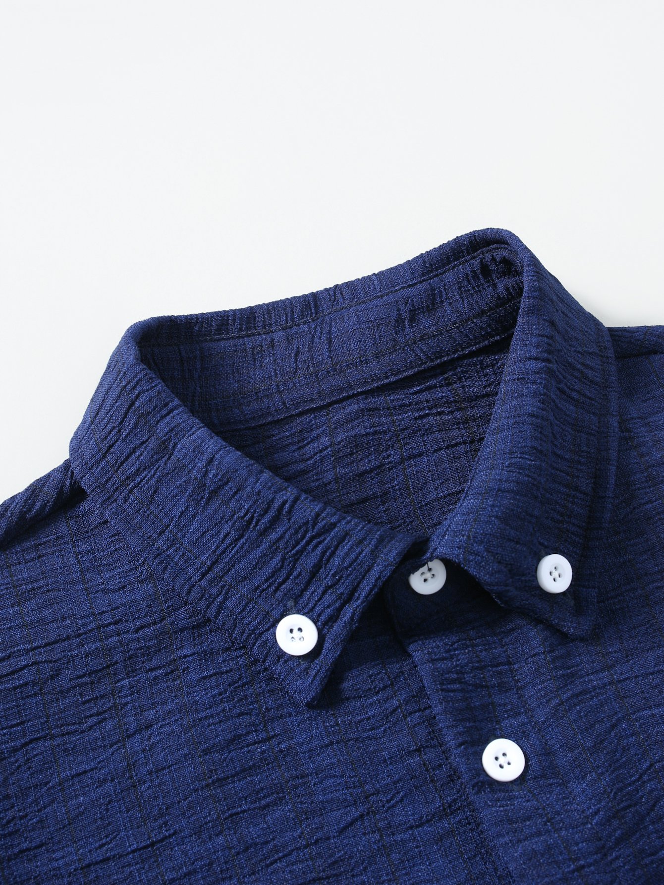 Navy Blue Plain Button-Down Shirt with Long Sleeves