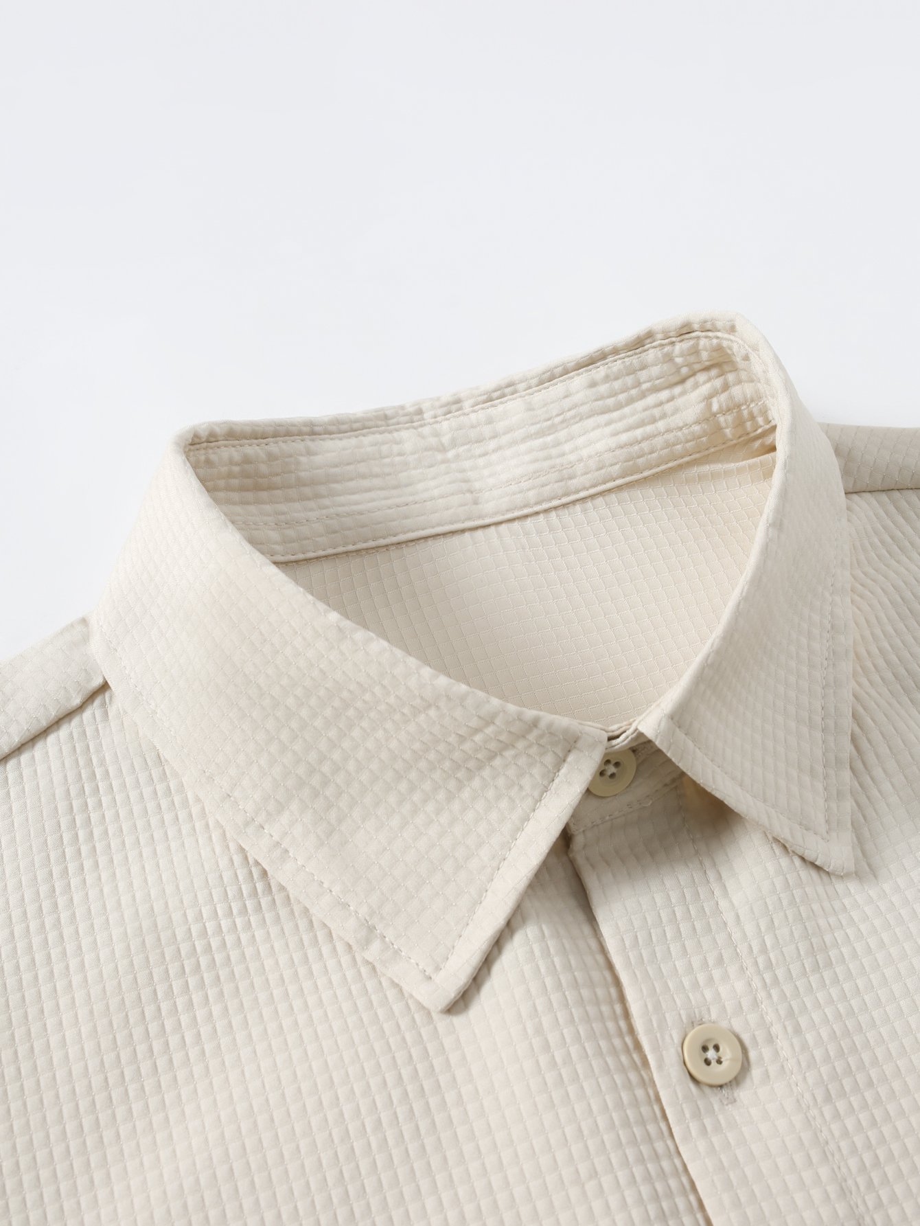 Beige Plain Long-Sleeve Casual Shirt