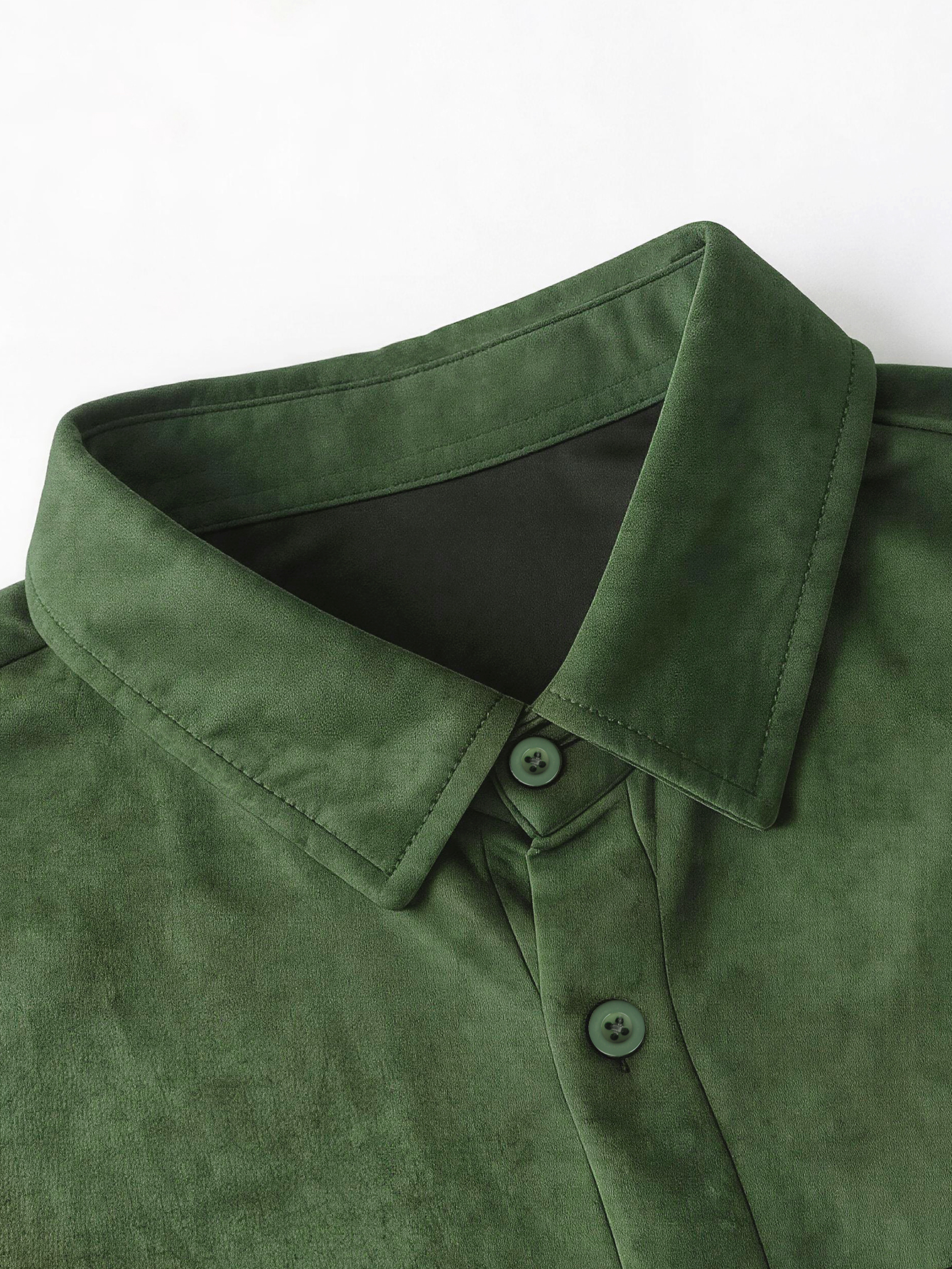 Solid Green Suede Shirt Jacket with Pockets