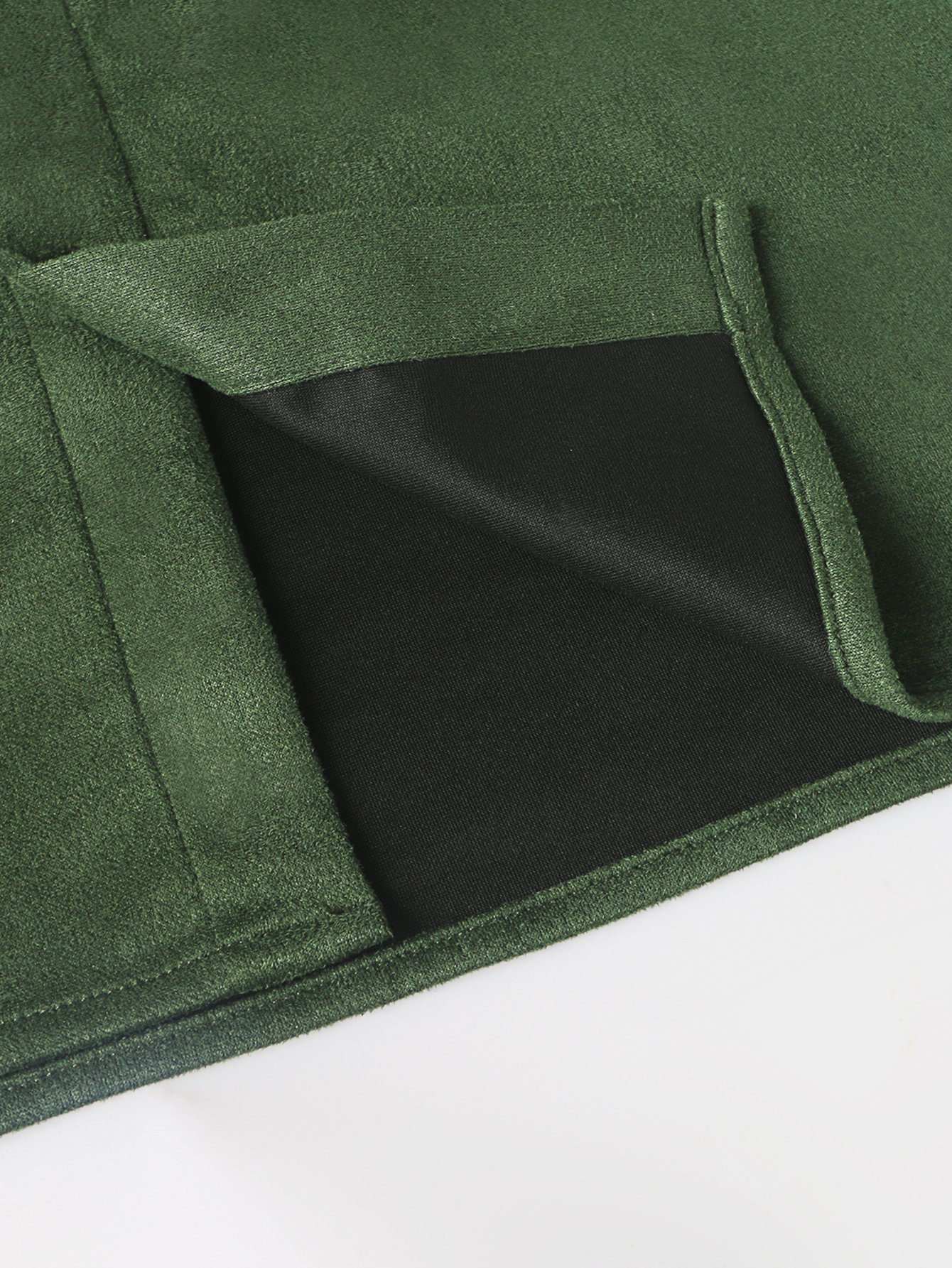 Solid Green Suede Shirt Jacket with Pockets