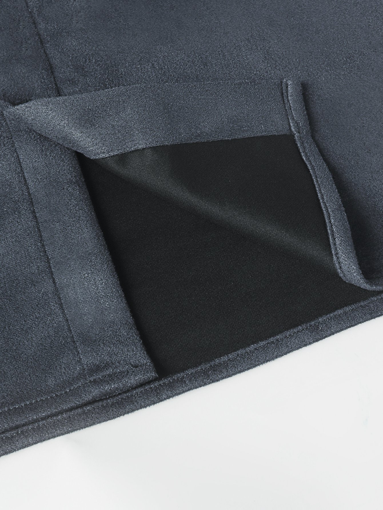 Grey Plain Suede Look Casual Shirt with Double Pockets