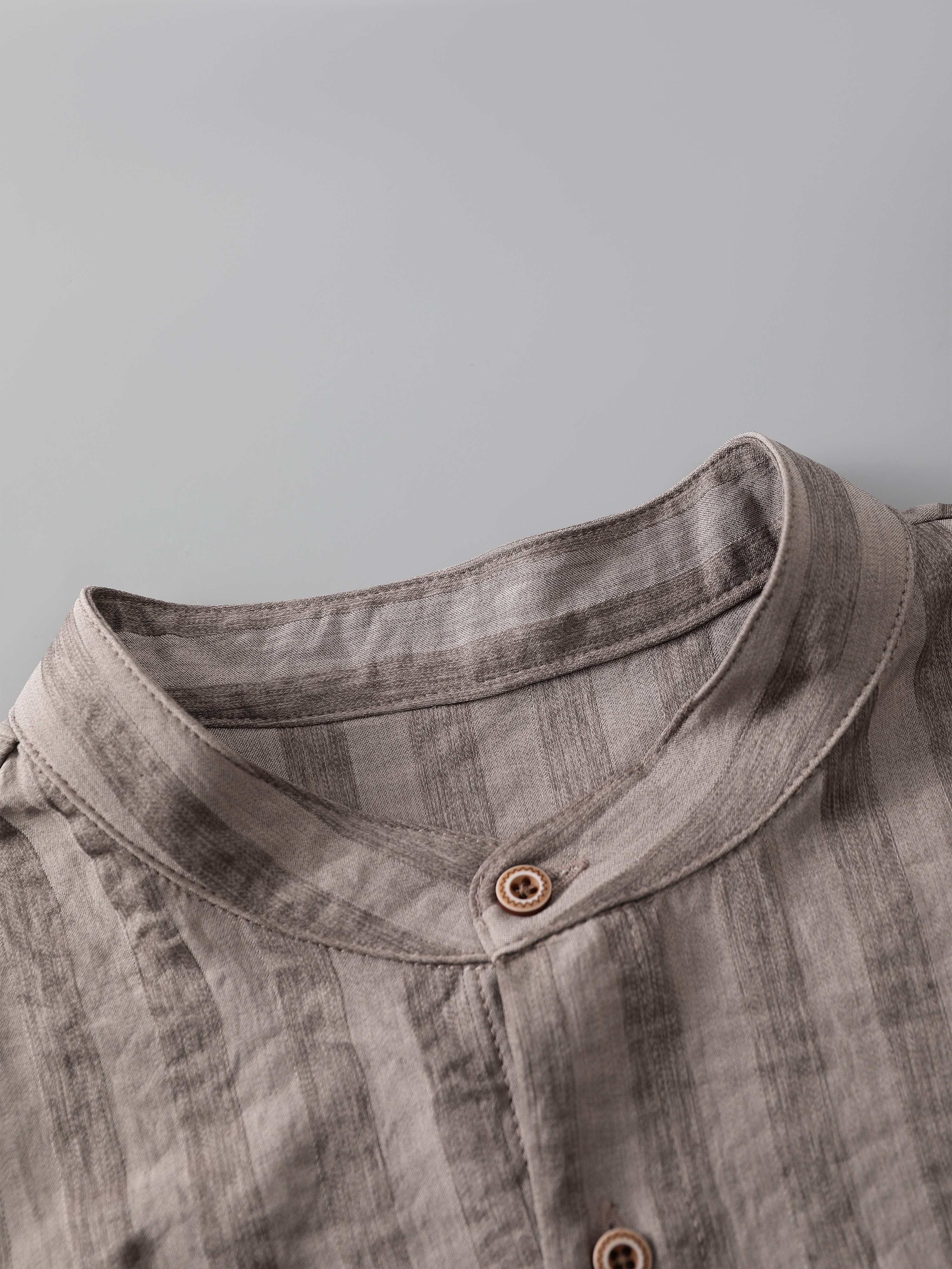 Coffee Brown Striped Collarless Shirt