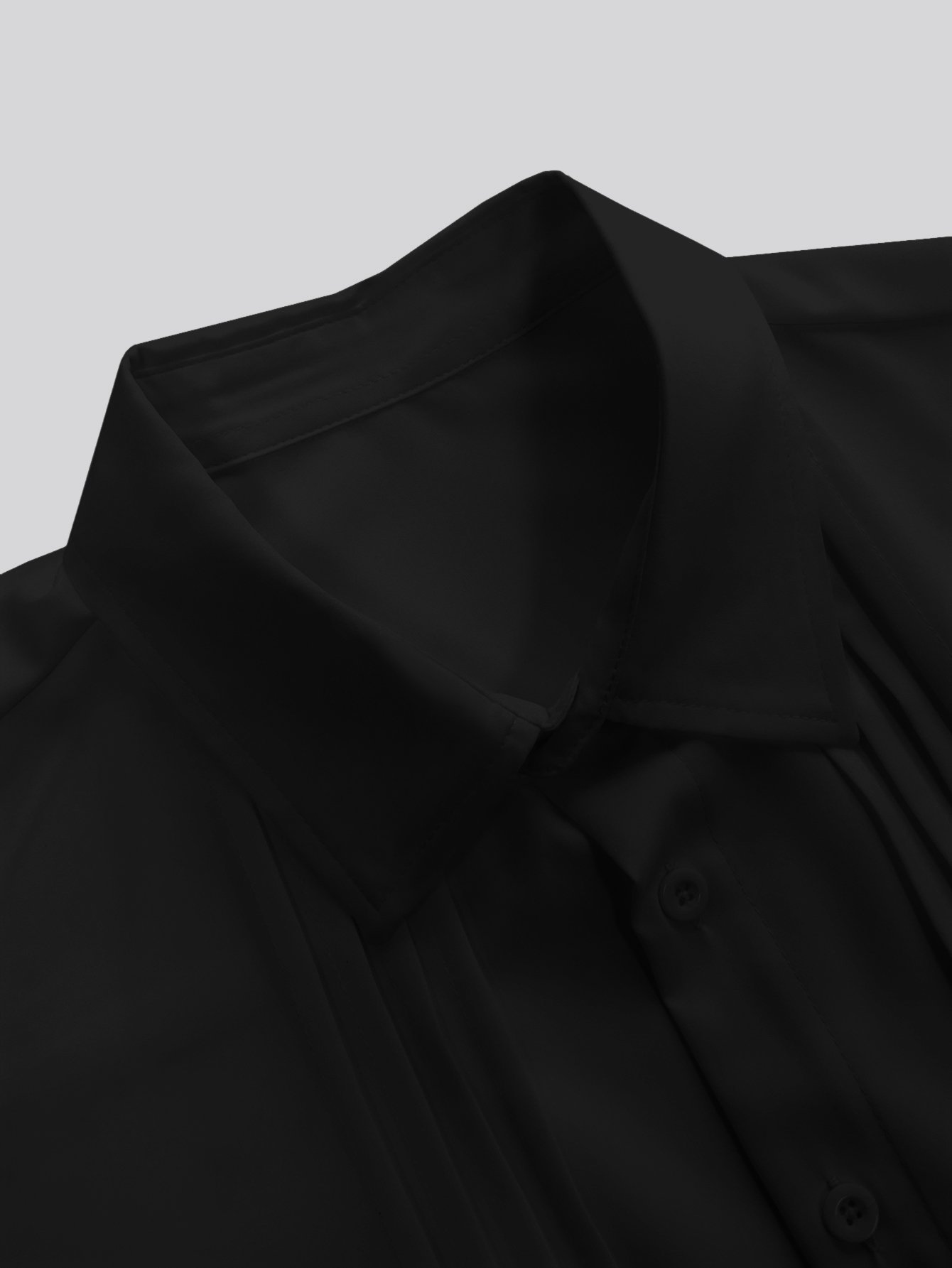 Black Plain Long-Sleeved Collared Shirt