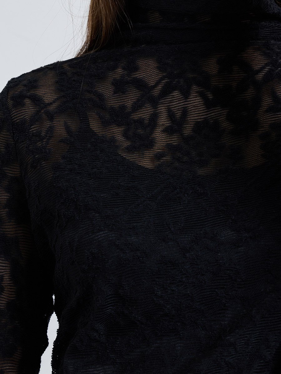 Black Lace High Neck Fitted T-Shirt