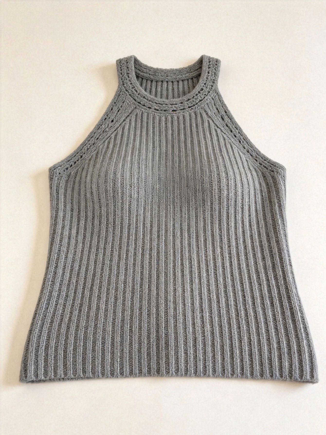 Grey Sleeveless Ribbed Knit Top