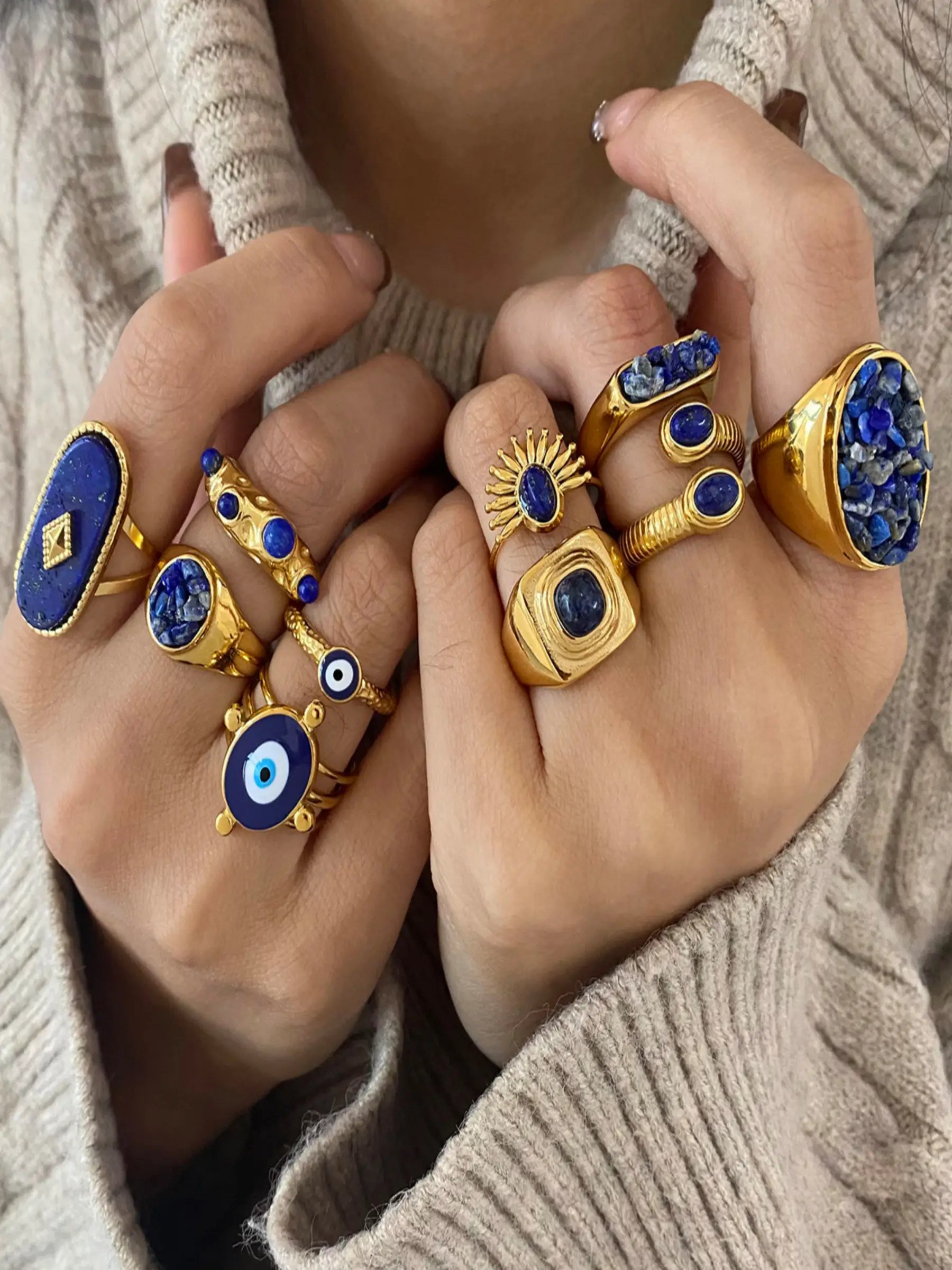 Gold Tone Lapis Lazuli Ring