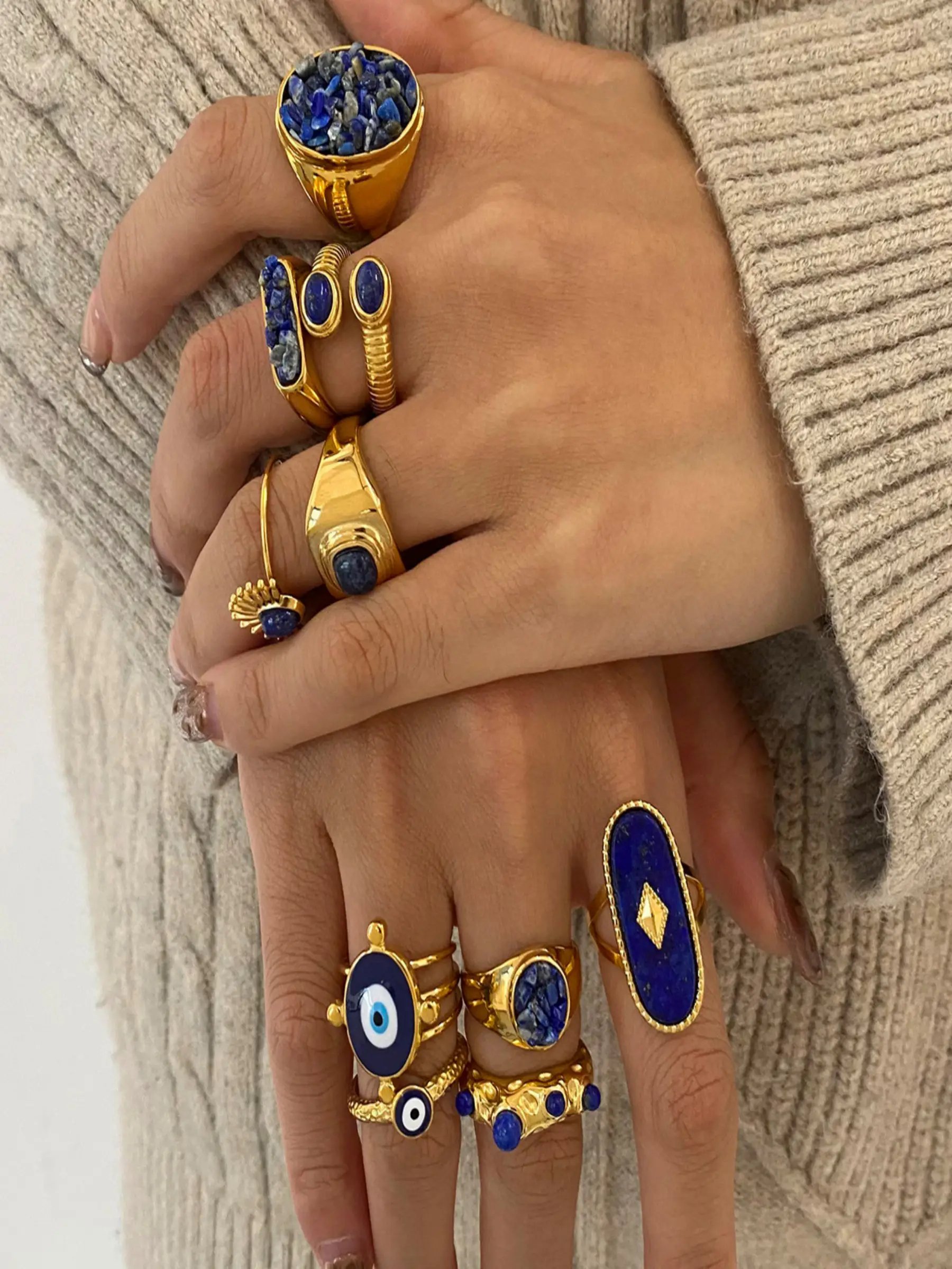 Gold Tone Lapis Lazuli Ring