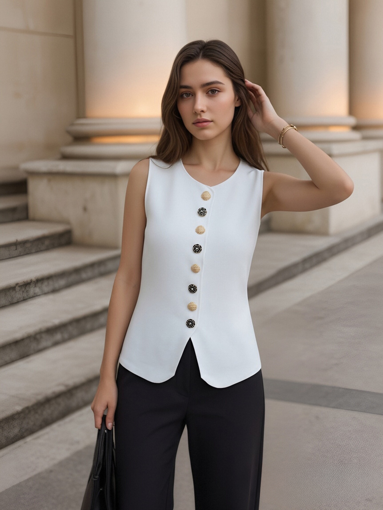 Sleeveless Button Front Top
