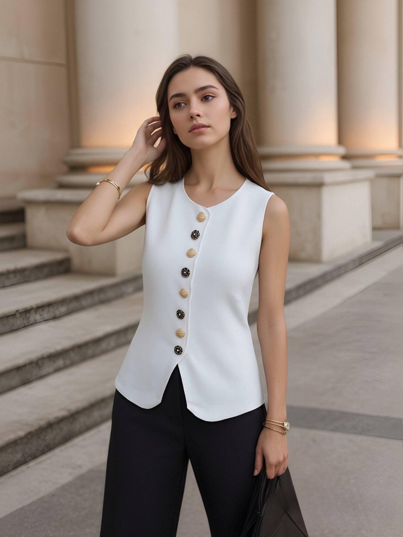 Sleeveless Button Front Top