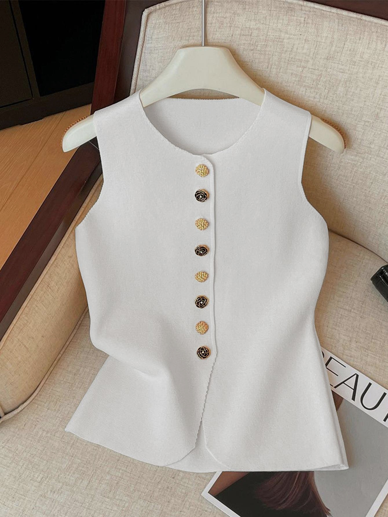 Sleeveless Button Front Top