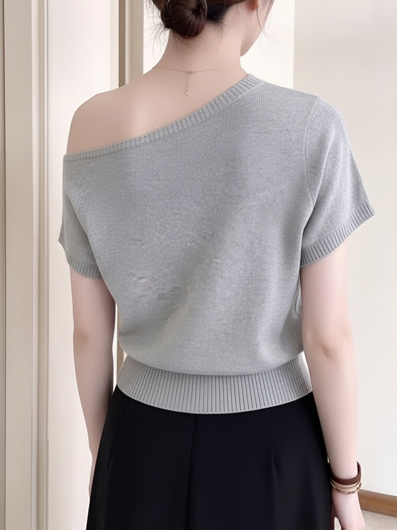 Grey Short Sleeve Knit Top