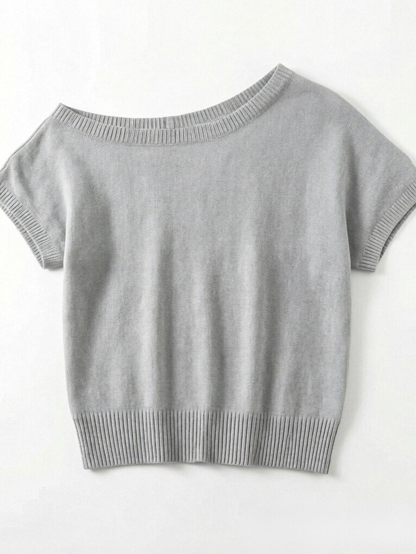Grey Short Sleeve Knit Top