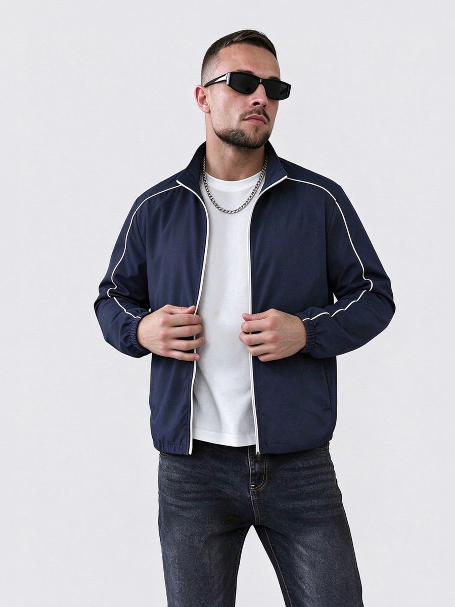Men Dark Blue Zip-Up Track Jacket