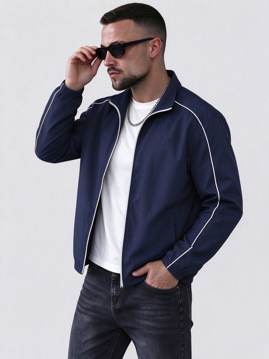 Men Dark Blue Zip-Up Track Jacket