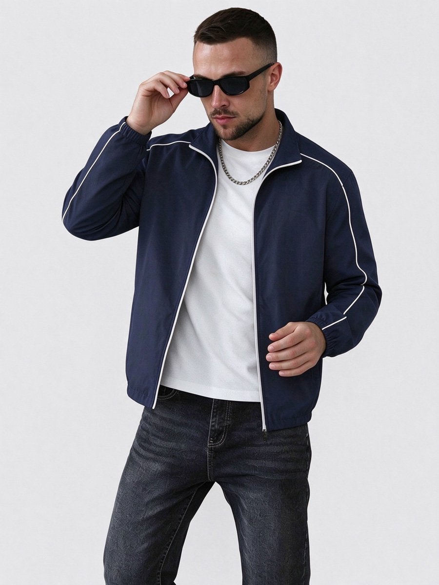 Men Dark Blue Zip-Up Track Jacket