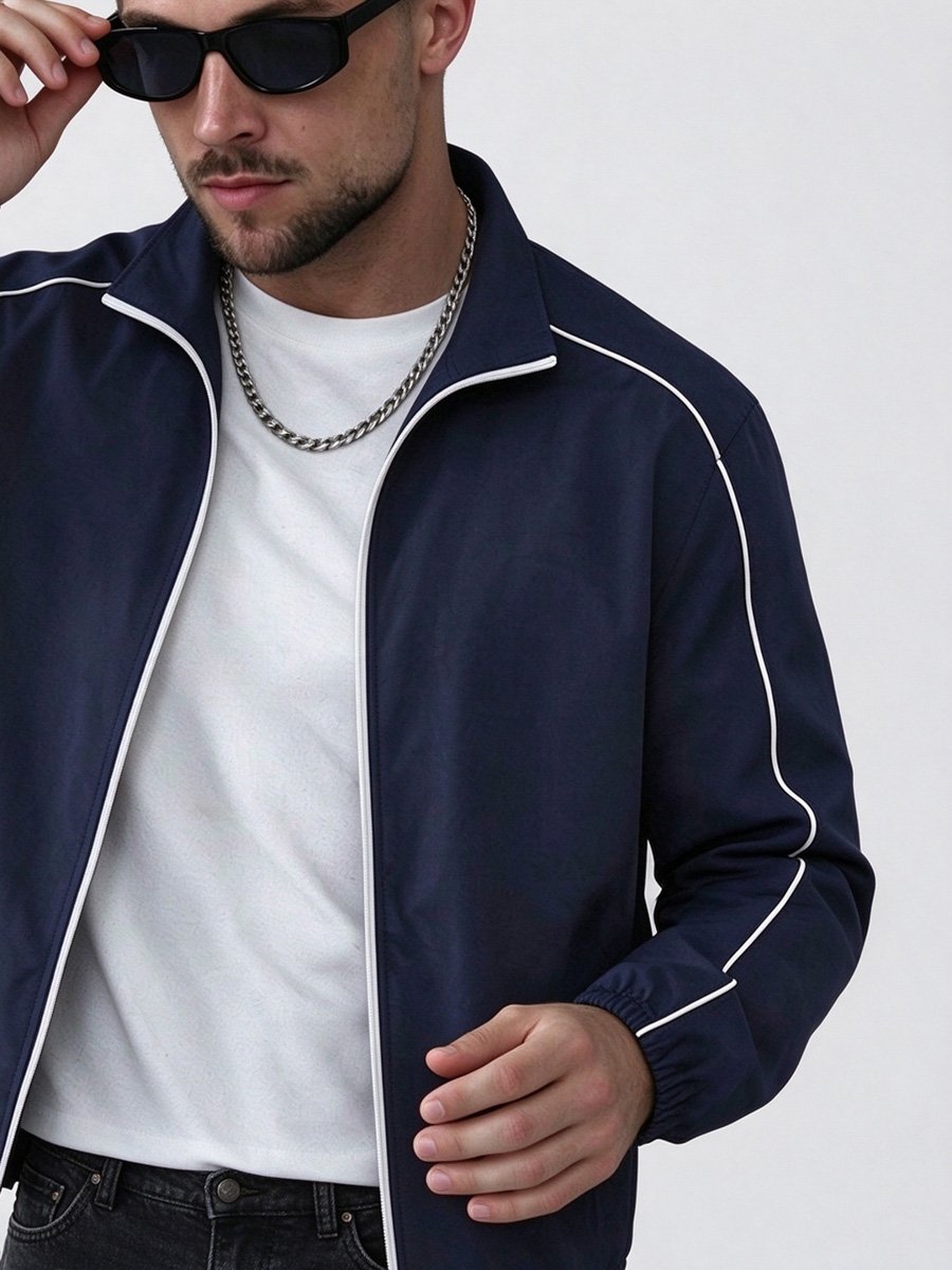 Men Dark Blue Zip-Up Track Jacket