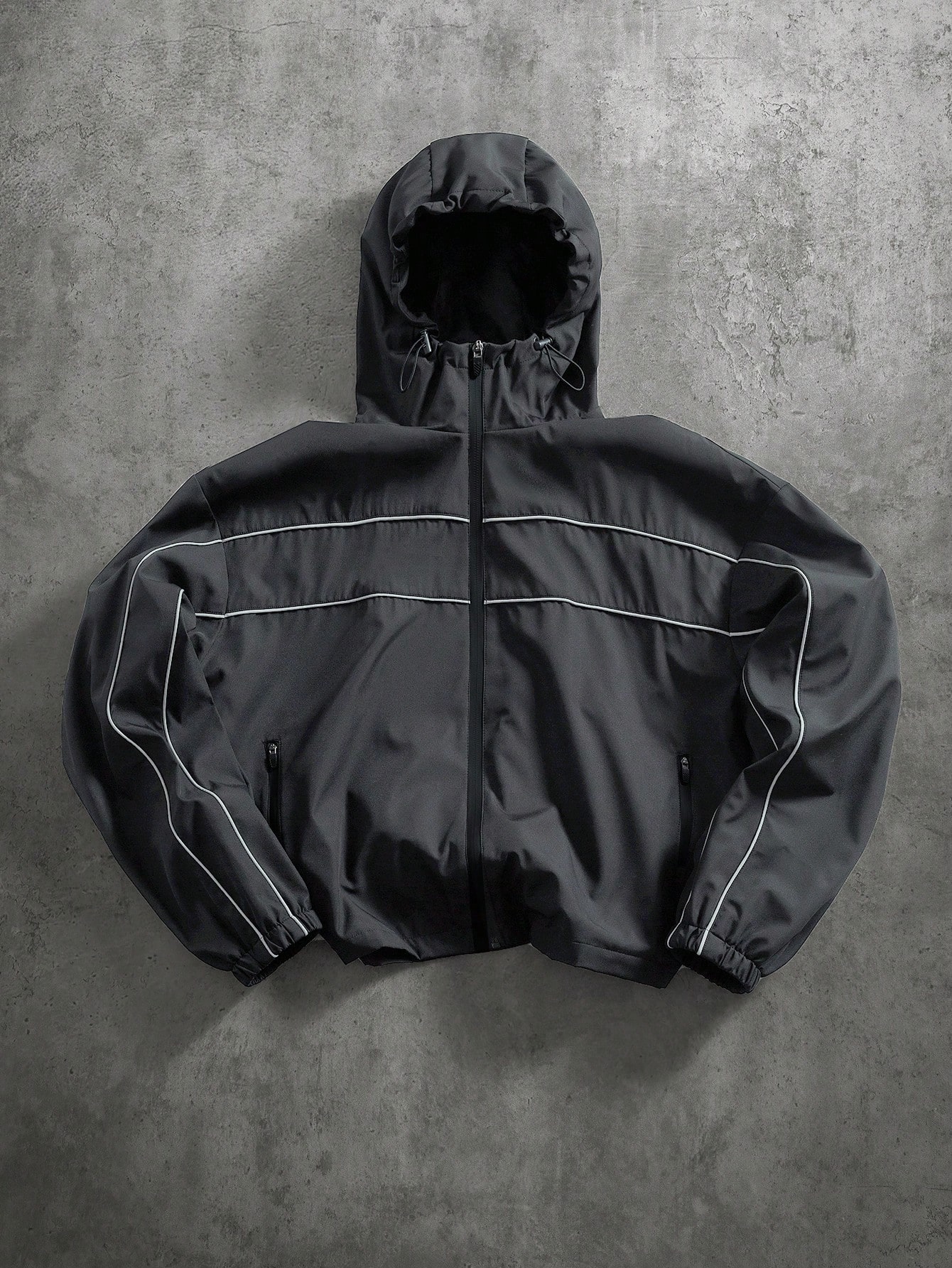 Grey Zip-Up Hooded Windbreaker Jacket