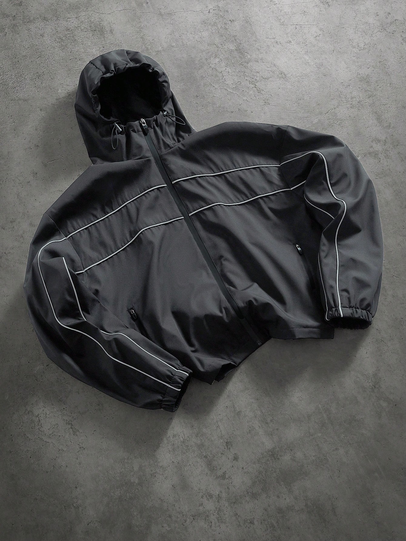 Grey Zip-Up Hooded Windbreaker Jacket