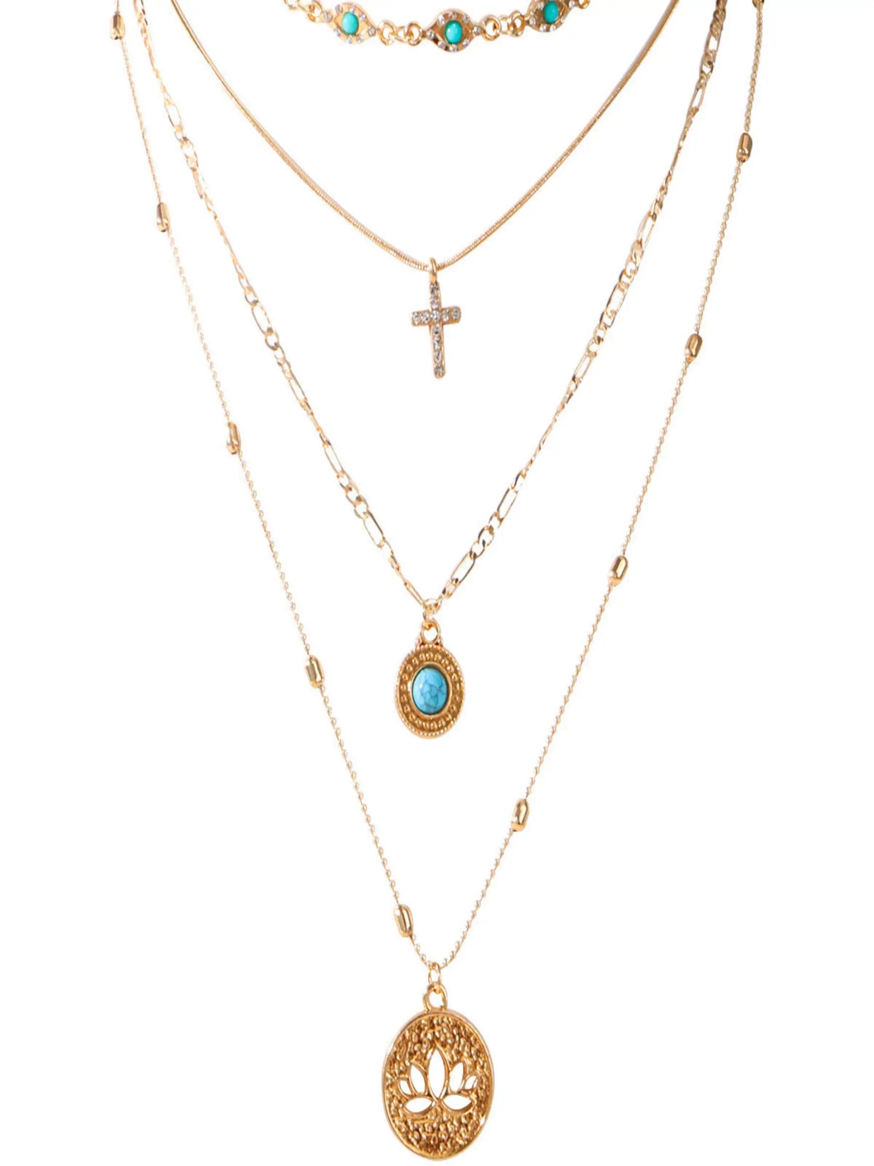 Gold-Tone Layered Necklace with Turquoise Pendants