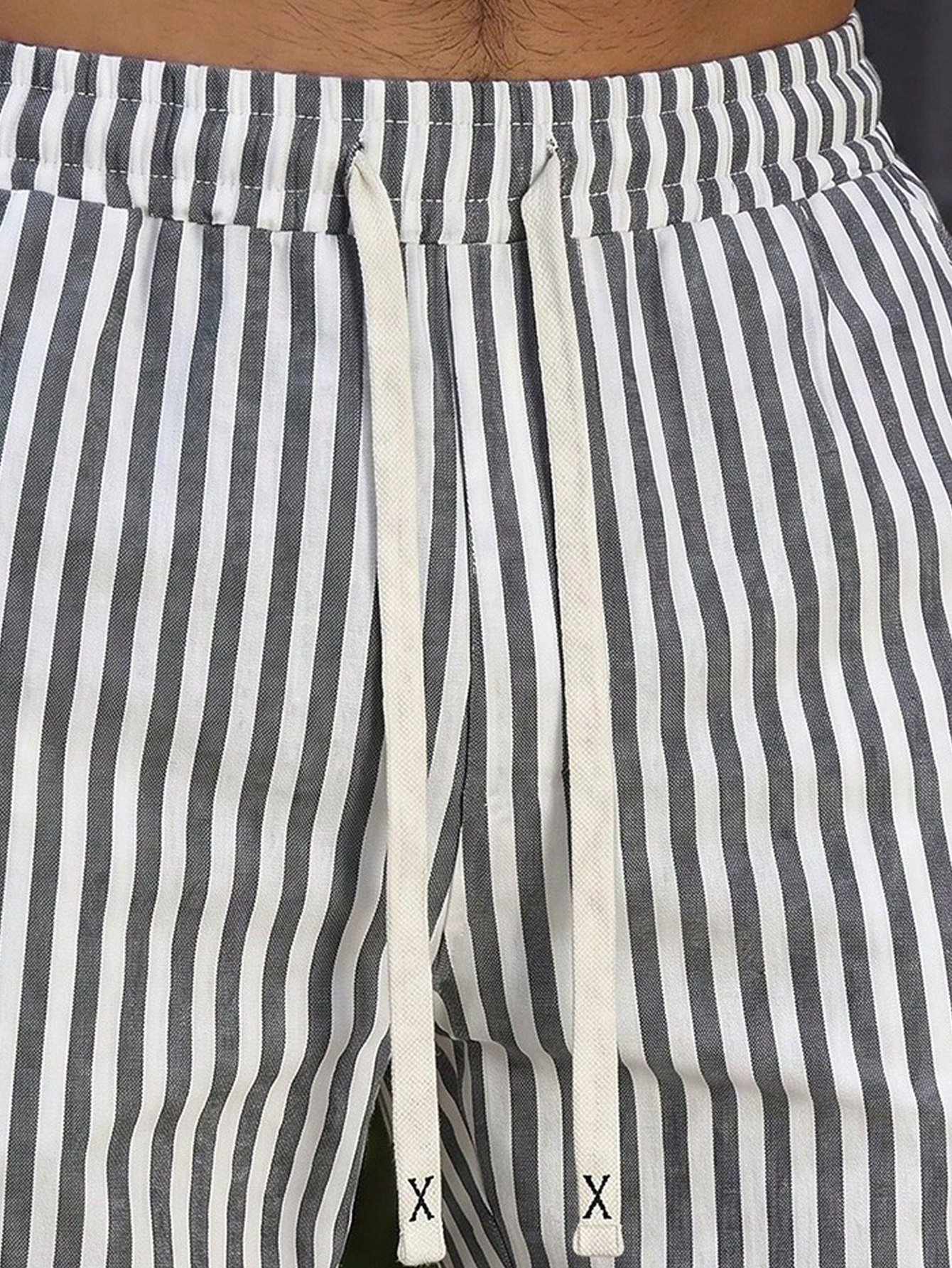 Black Striped Drawstring Waist Shorts
