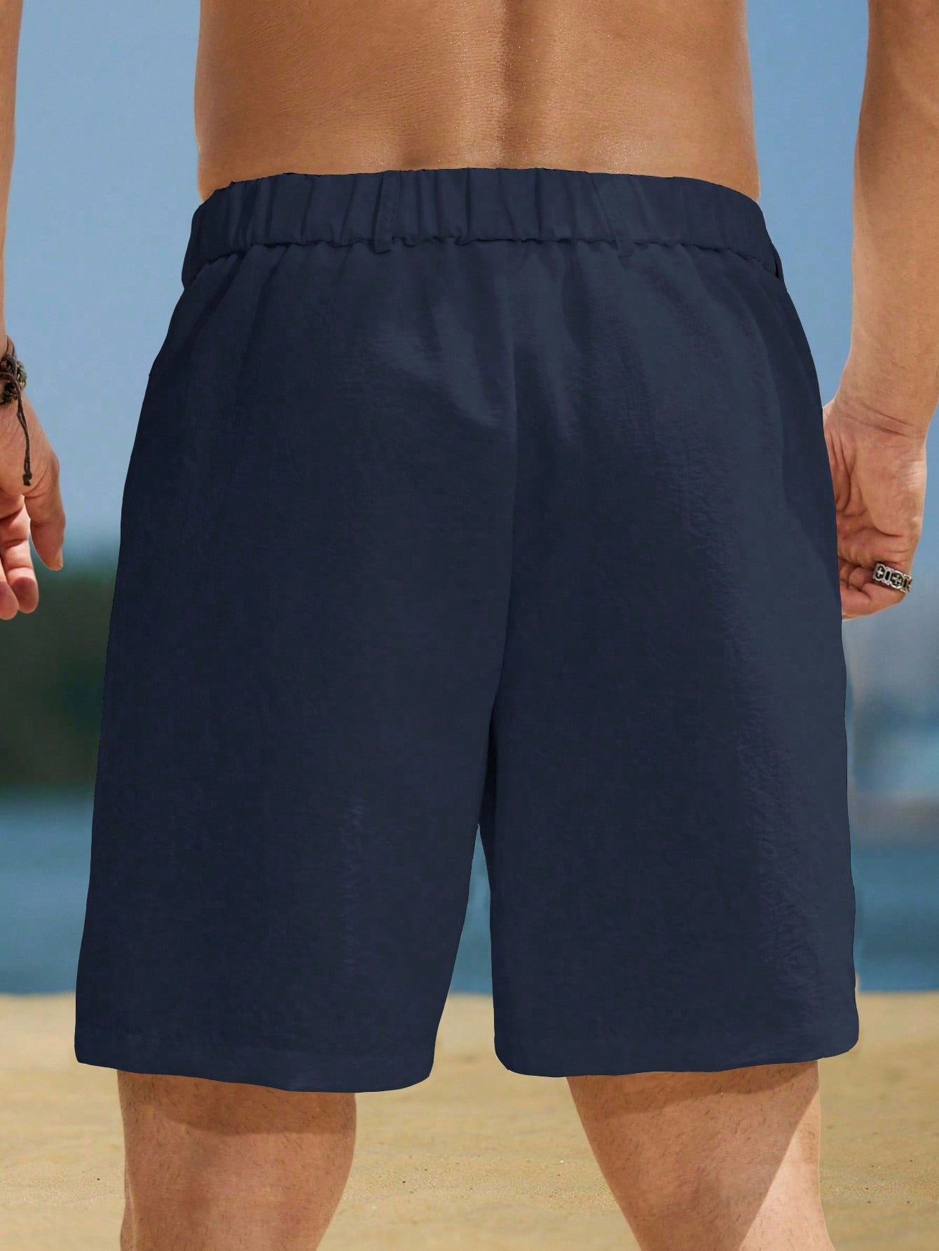 Navy Blue Solid Casual Shorts