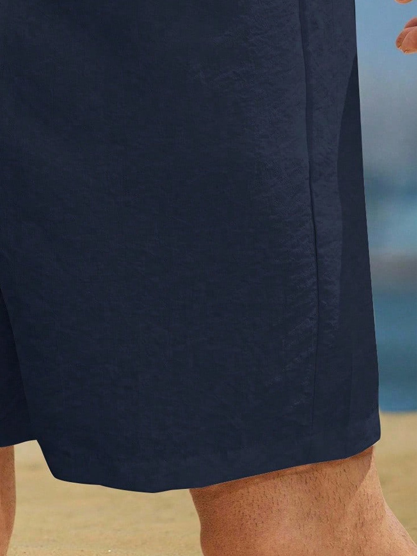 Navy Blue Solid Casual Shorts