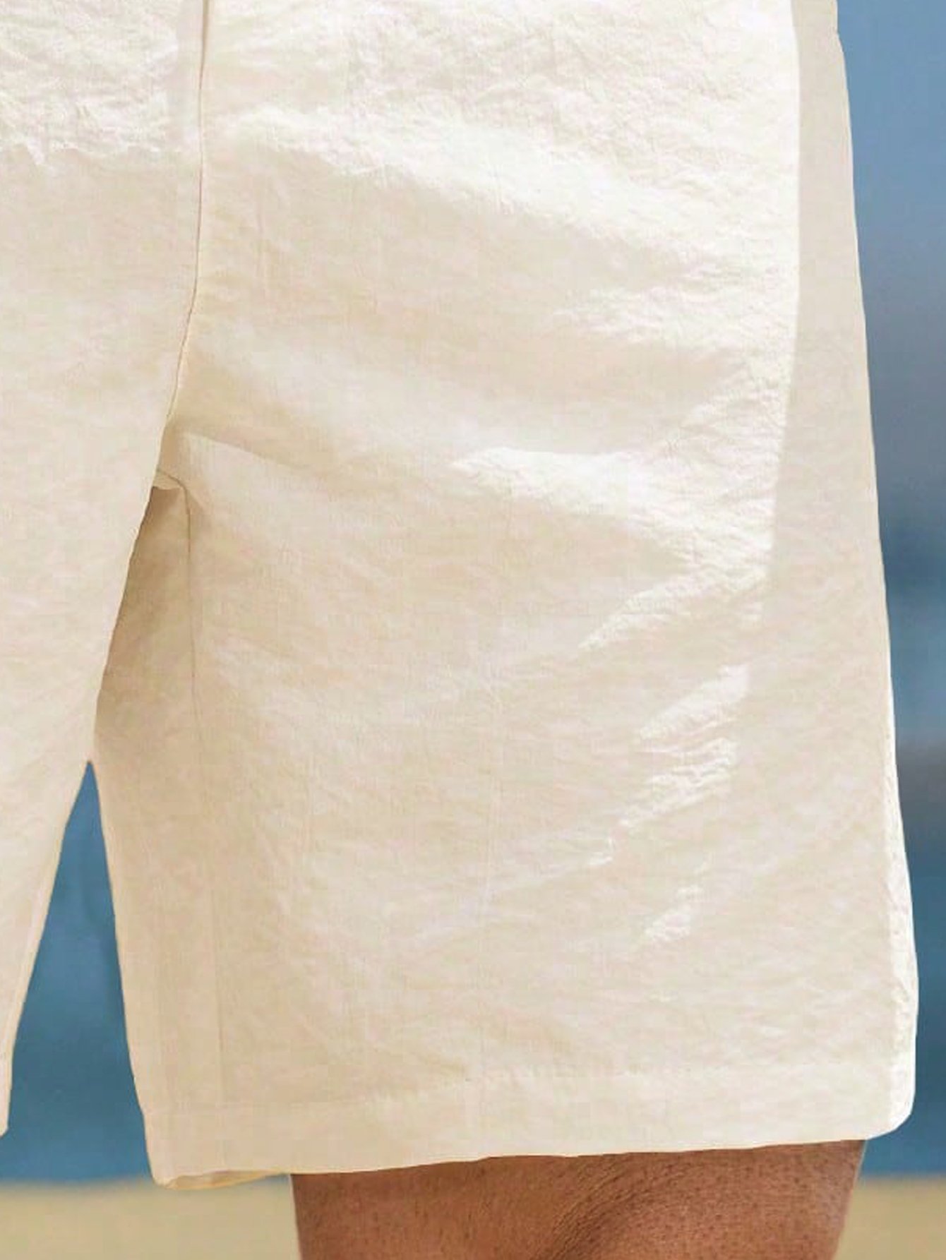 Beige Solid Short Swim Trunks