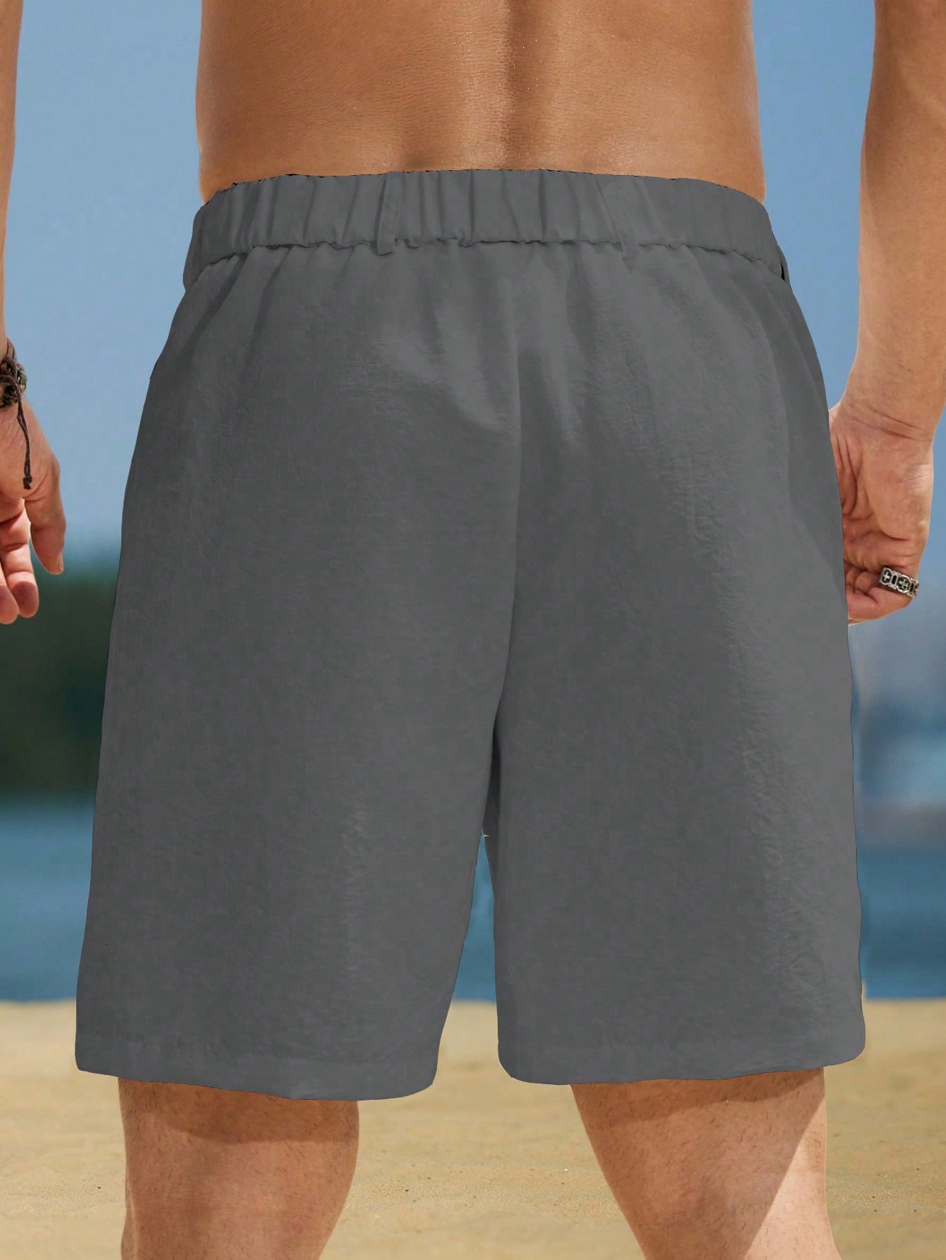 Grey Solid Short Swim Trunks