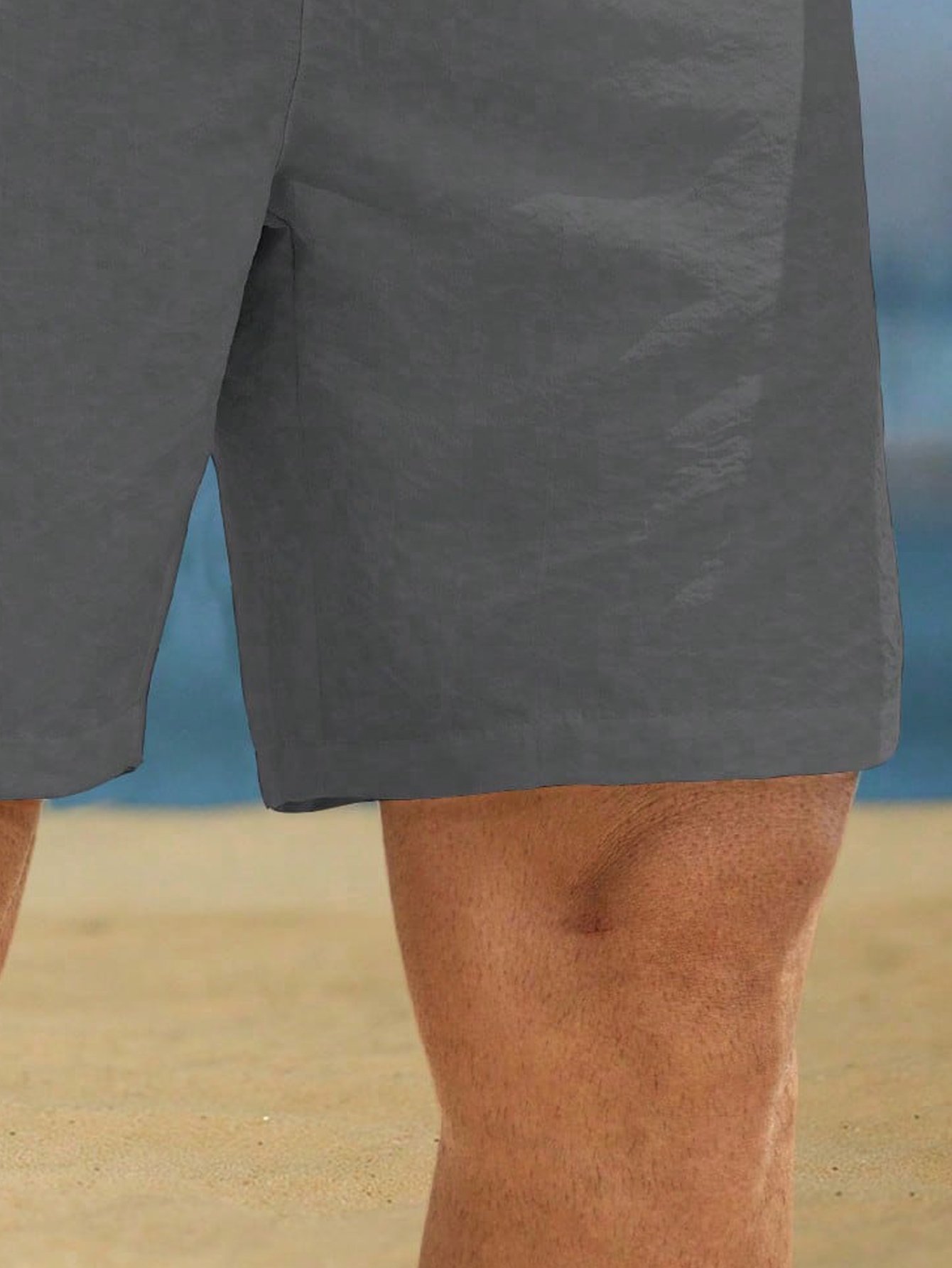 Grey Solid Short Swim Trunks