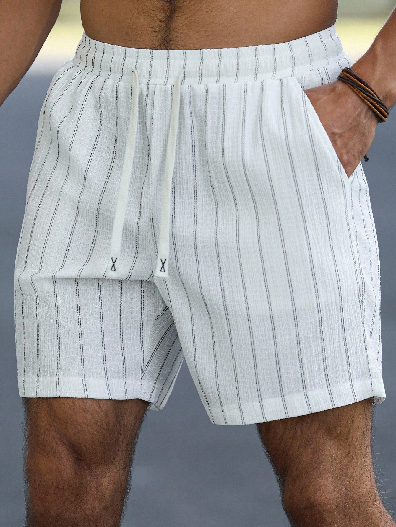 White Striped Drawstring Waist Shorts