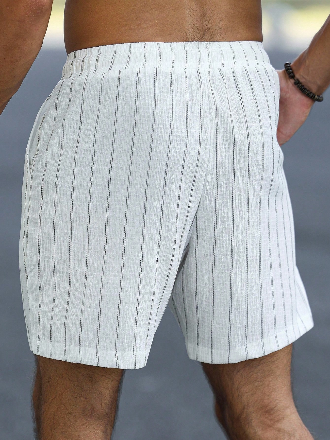 White Striped Drawstring Waist Shorts