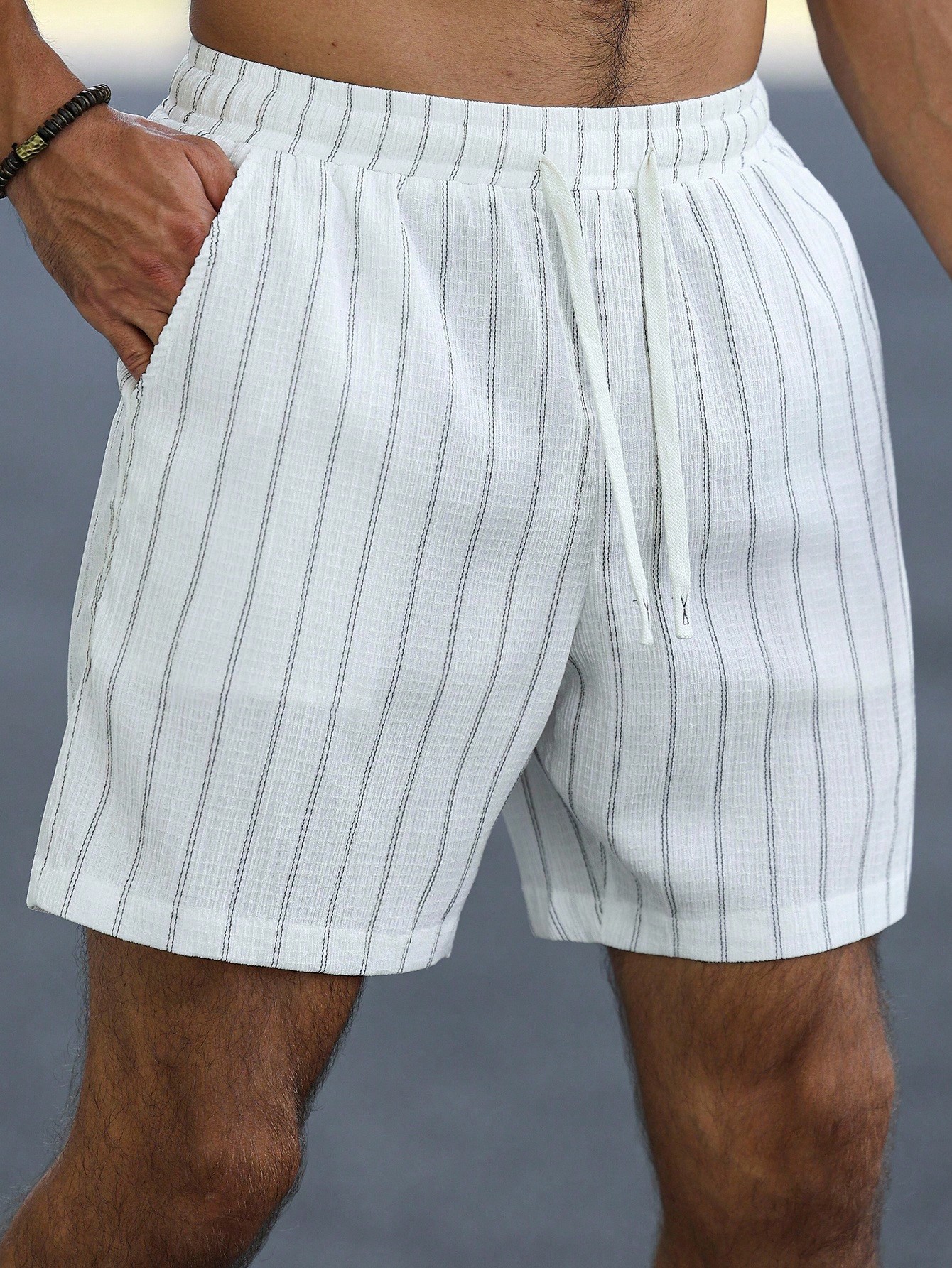 White Striped Drawstring Waist Shorts